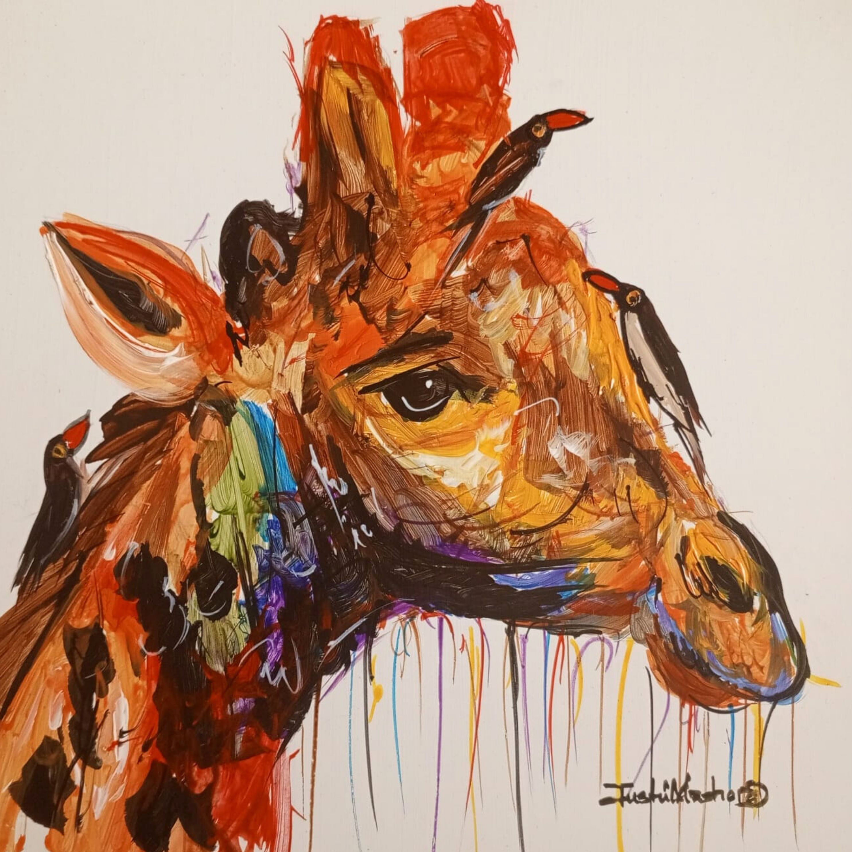 Justin Mashora Masonite Painting - Giraffe (25cm x 25cm)