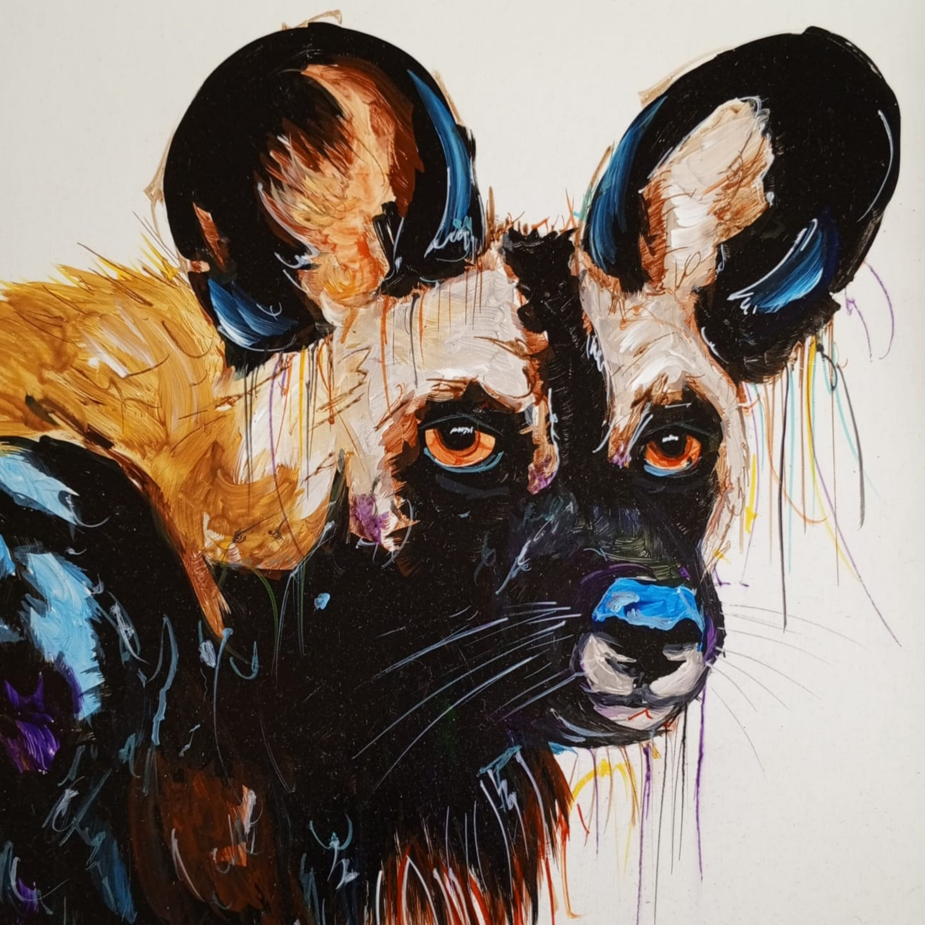 Justin Mashora Masonite Painting - Wild Dog (25cm x 25cm)