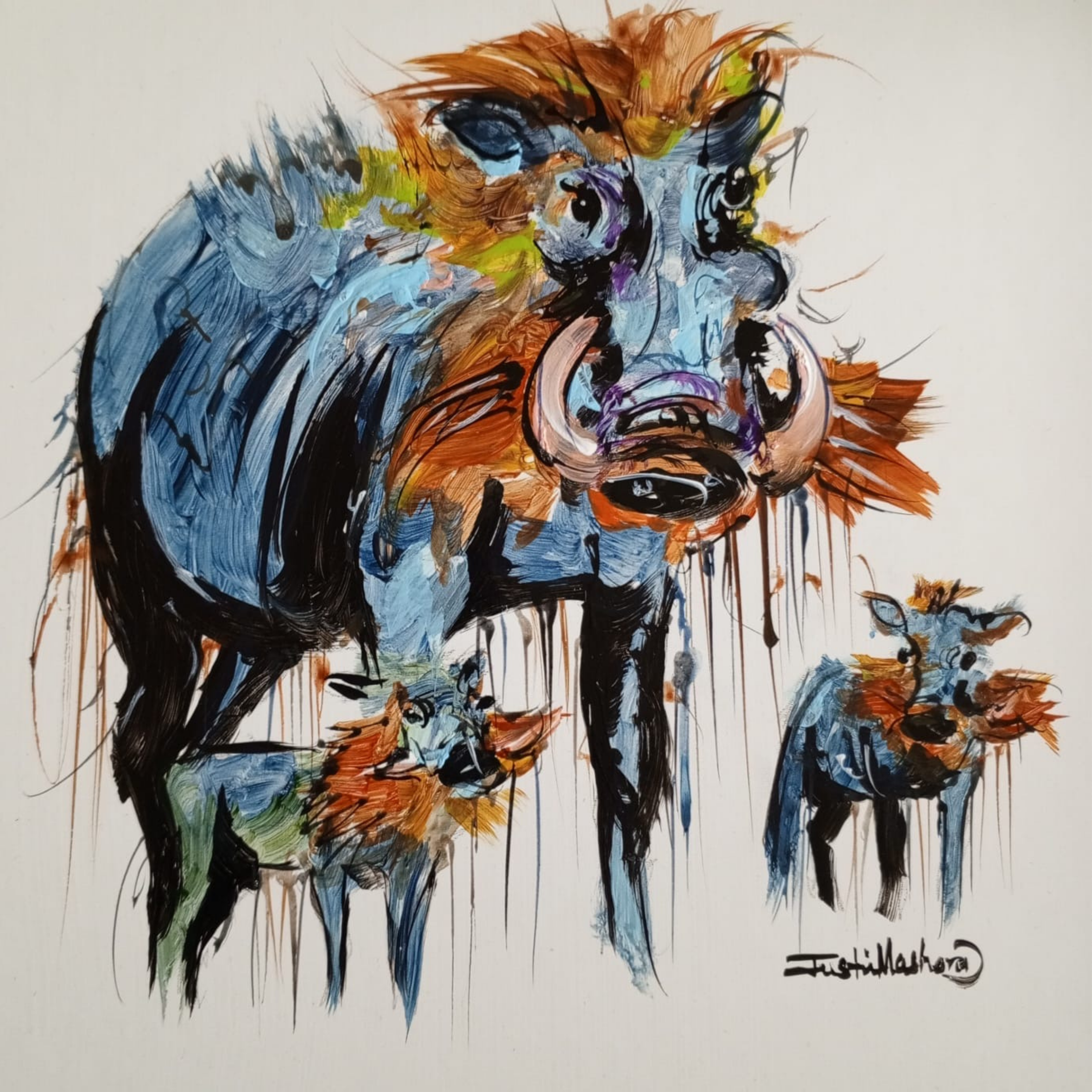 Justin Mashora Masonite Painting - Warthog (25cm x 25cm)