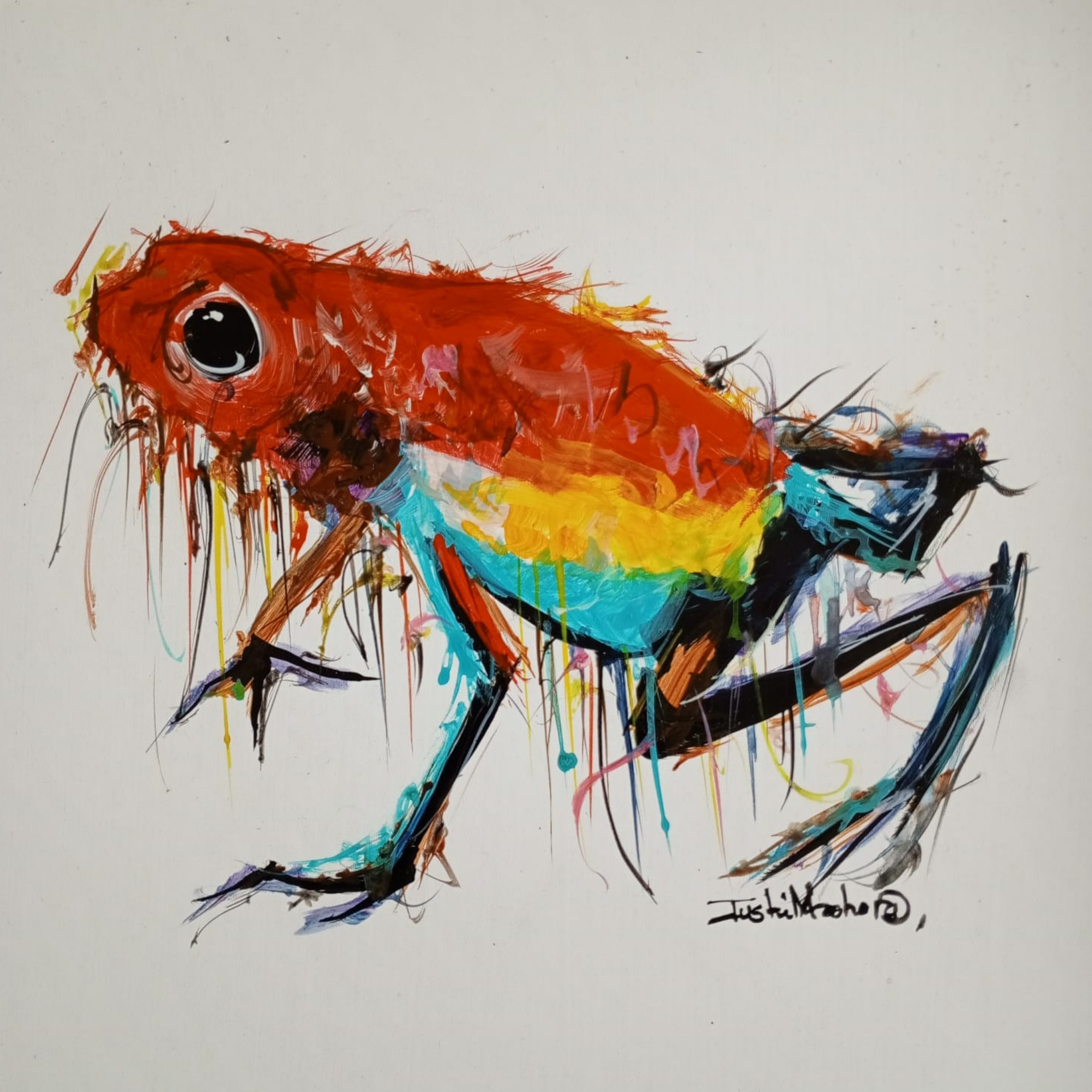 Justin Mashora Masonite Painting - Critters (25cm x 25cm)