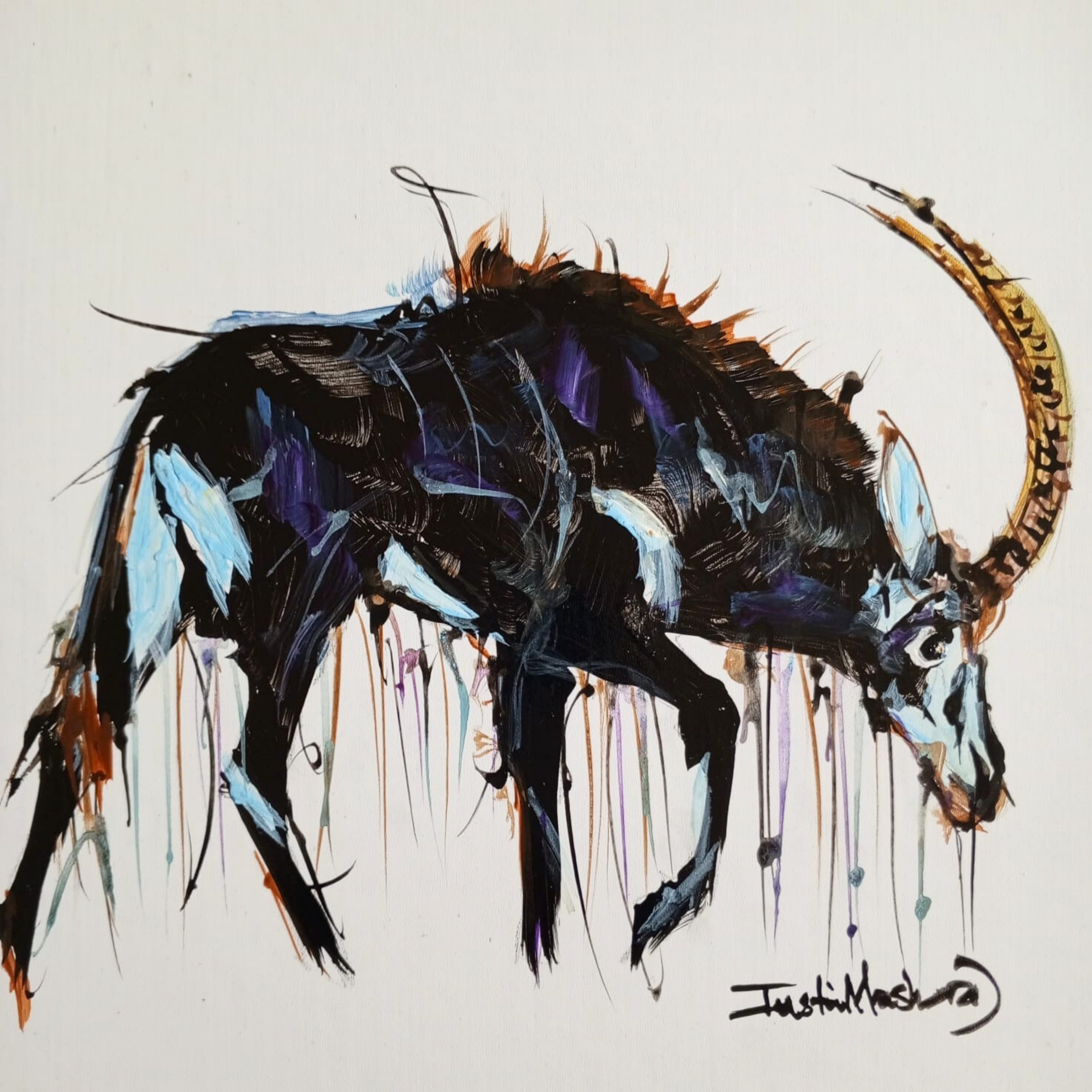 Justin Mashora Masonite Painting - Black Sable (25cm x 25cm)