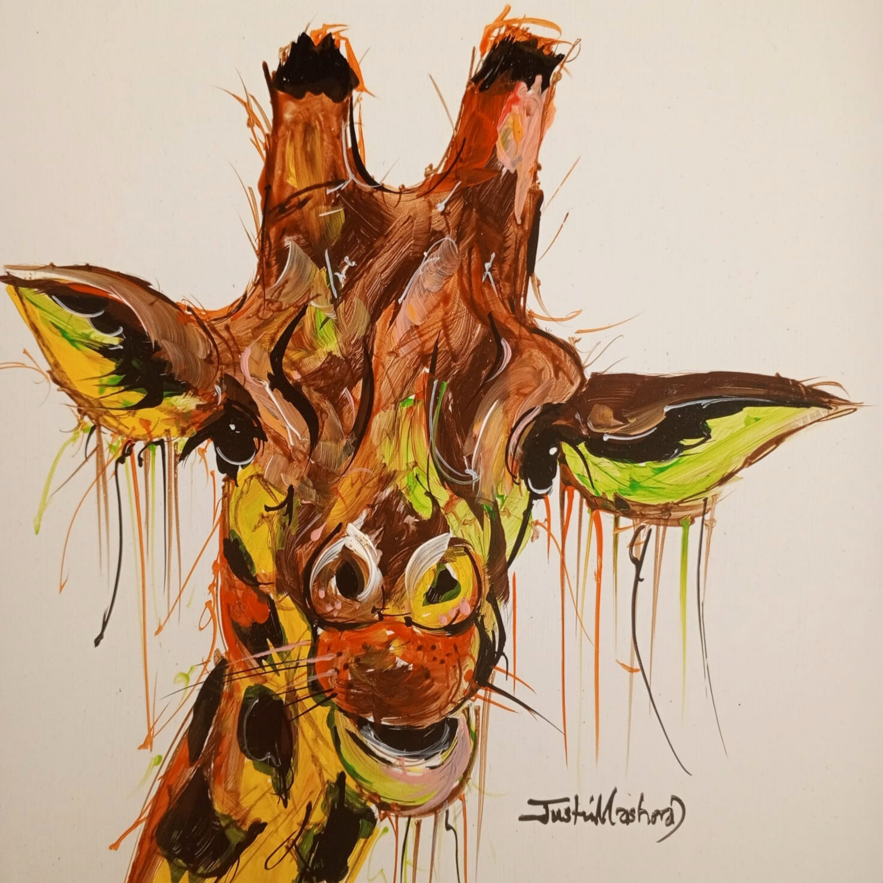 Justin Mashora Masonite Painting - Giraffe (25cm x 25cm)