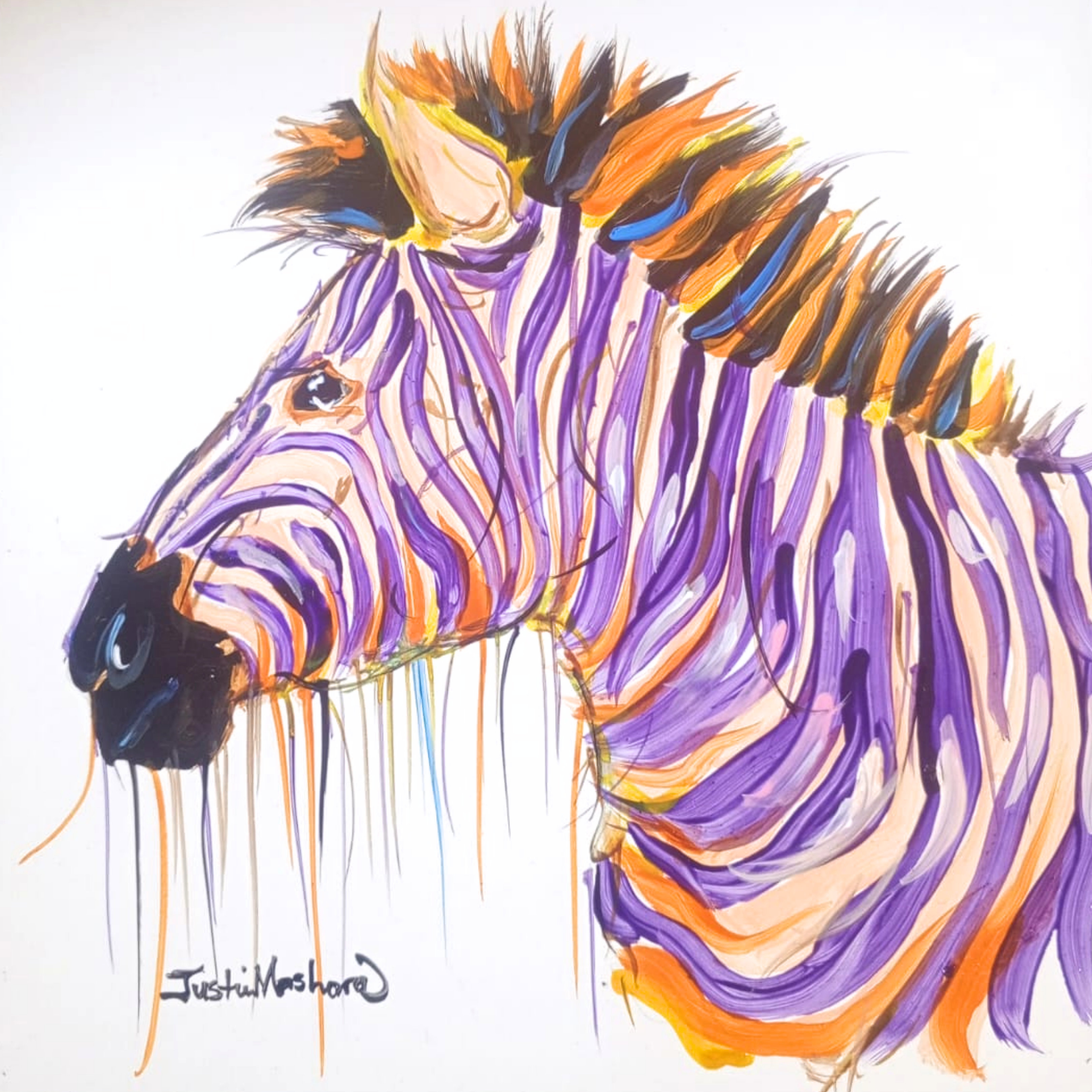 Justin Mashora Masonite Painting - Zebra (25cm x 25cm)