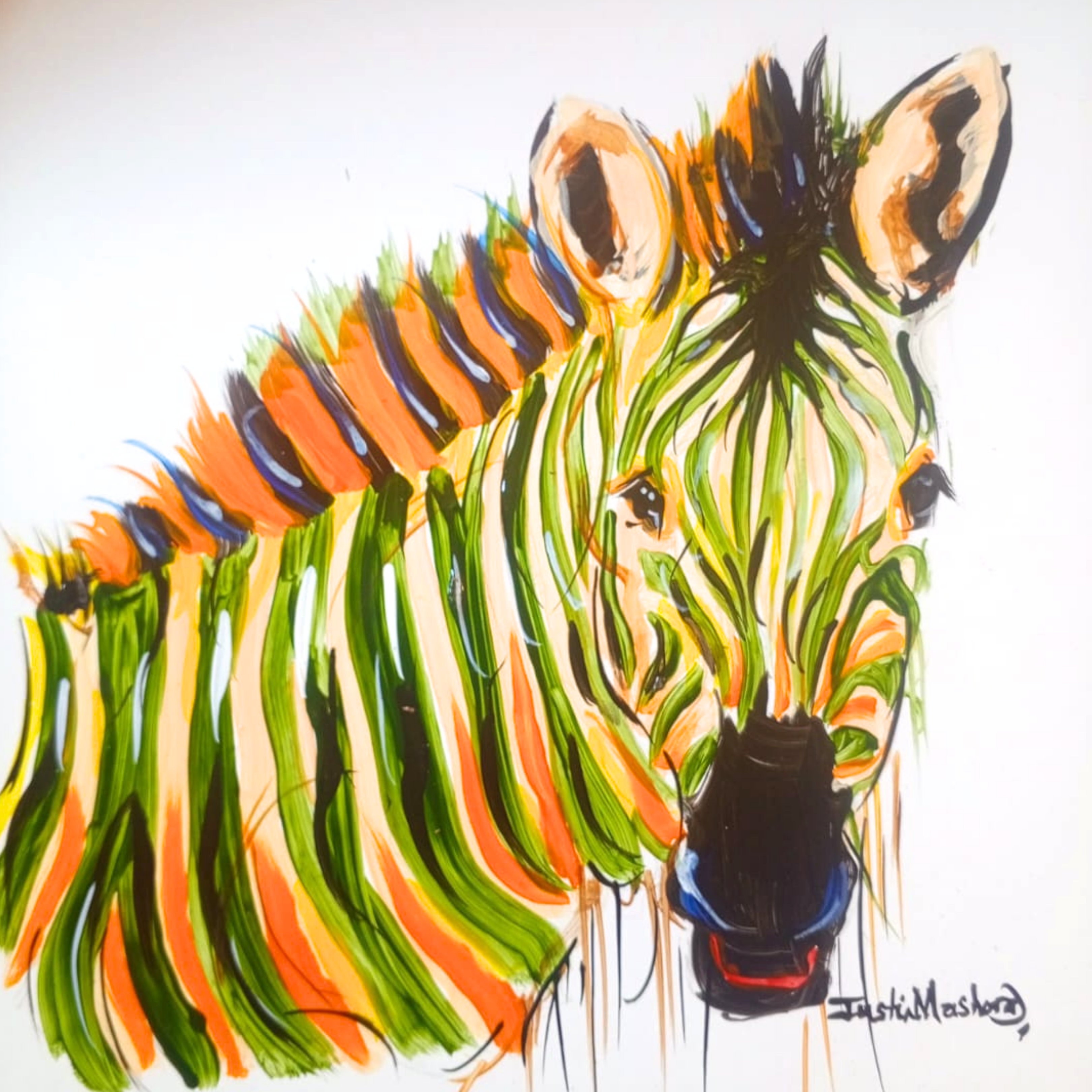 Justin Mashora Masonite Painting - Zebra (25cm x 25cm)
