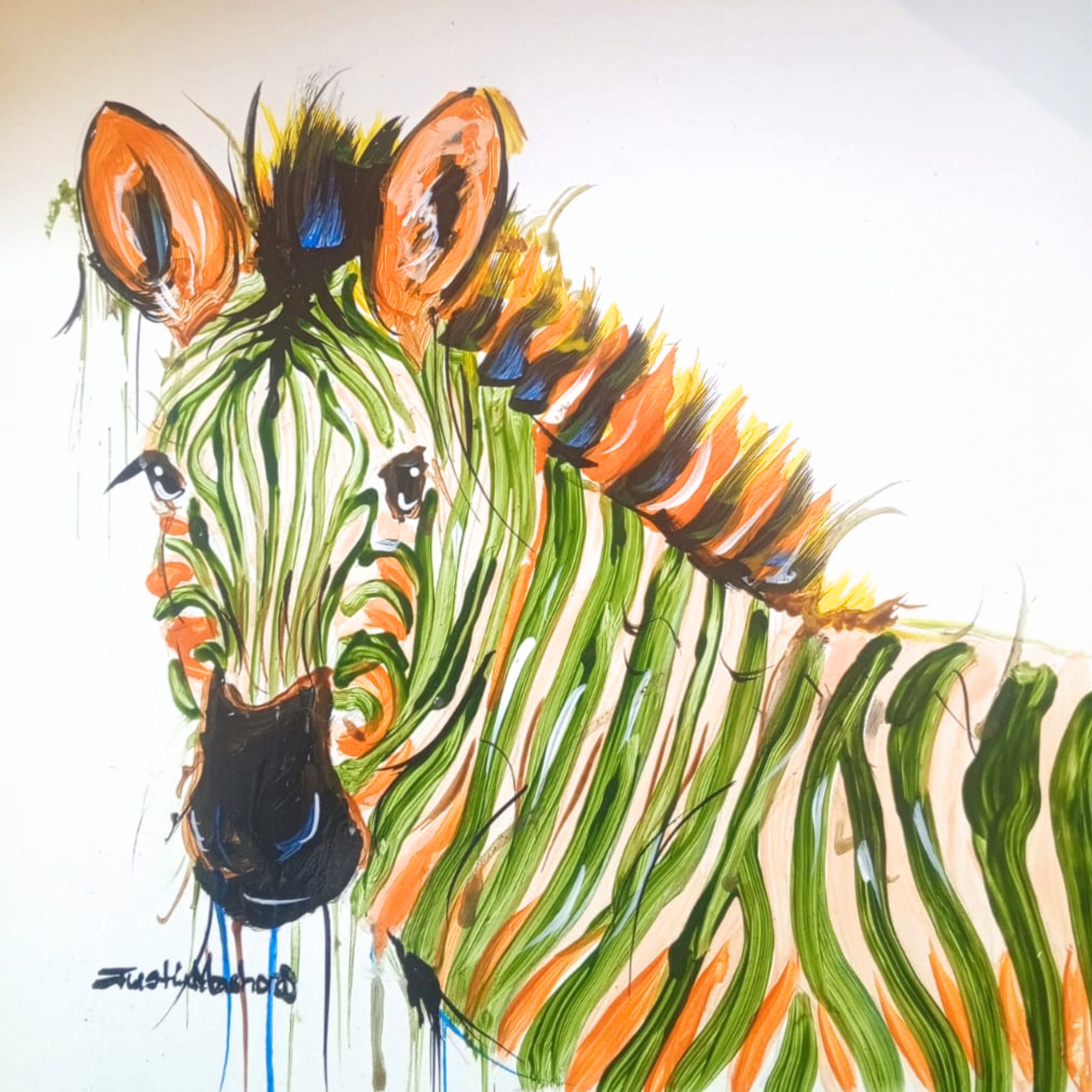 Justin Mashora Masonite Painting - Zebra (25cm x 25cm)