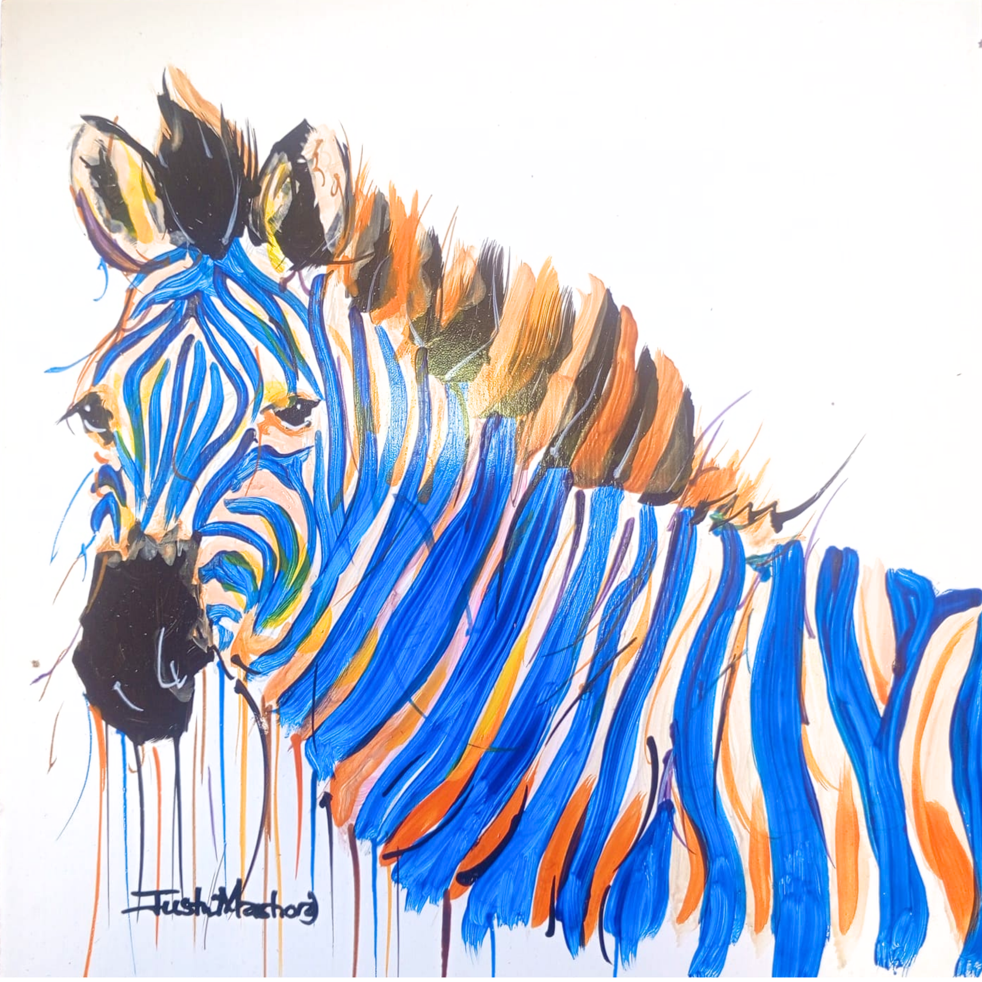 Justin Mashora Masonite Painting - Zebra (25cm x 25cm)