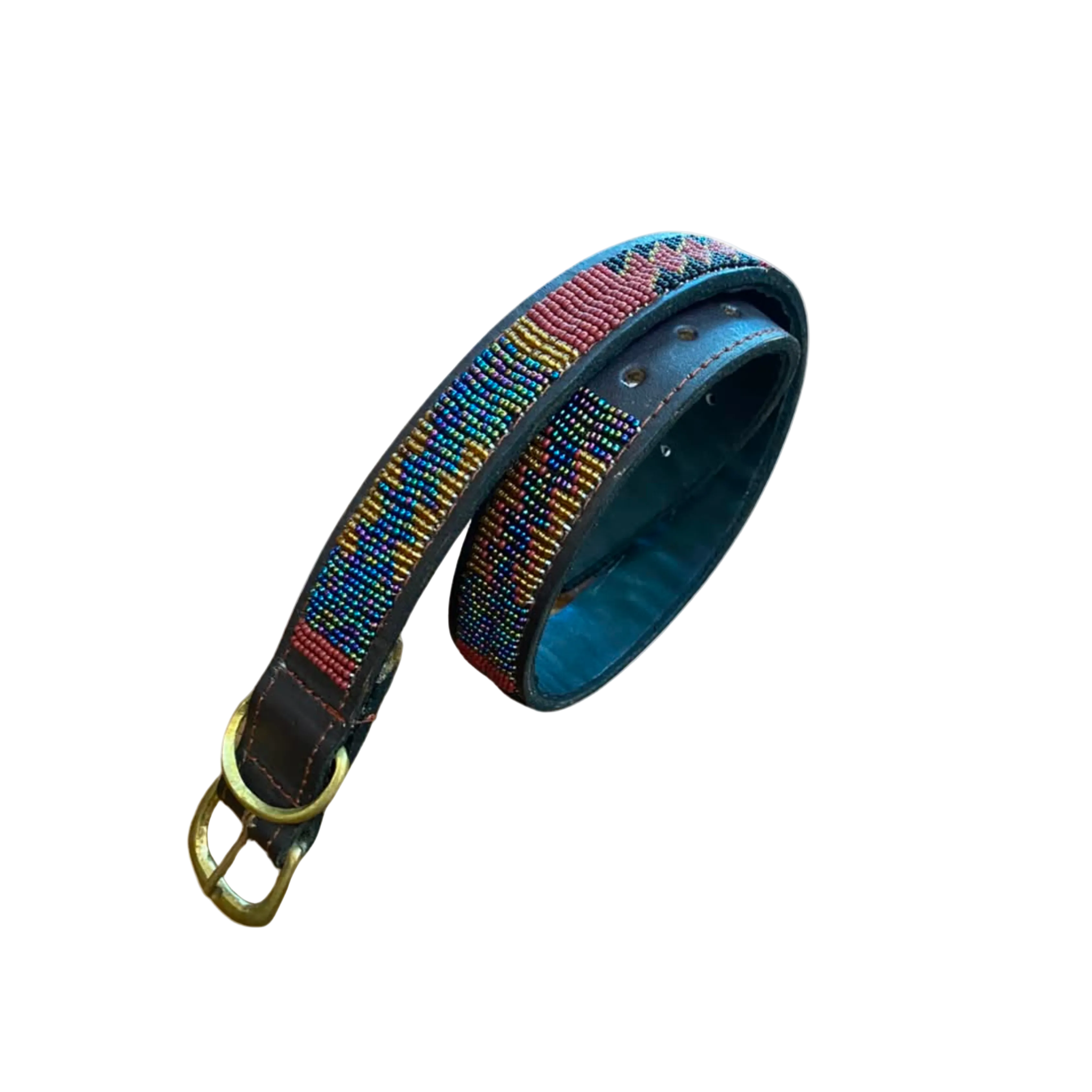 Large Leather Beaded Dog Collar