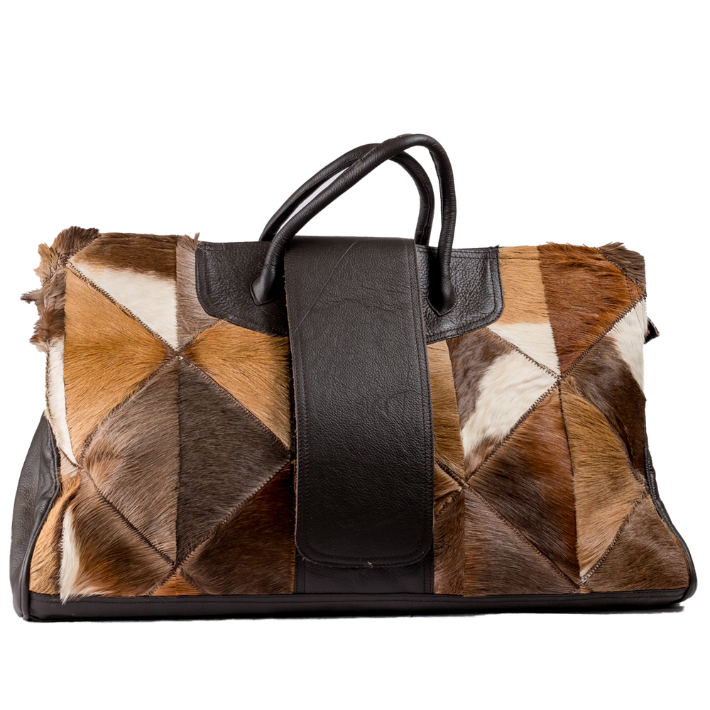 Large Checkered Antelope Leather Luggage Bag