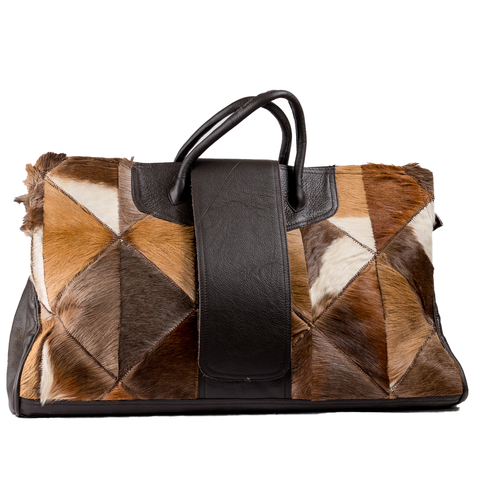 Large Checkered Antelope Leather Luggage Bag