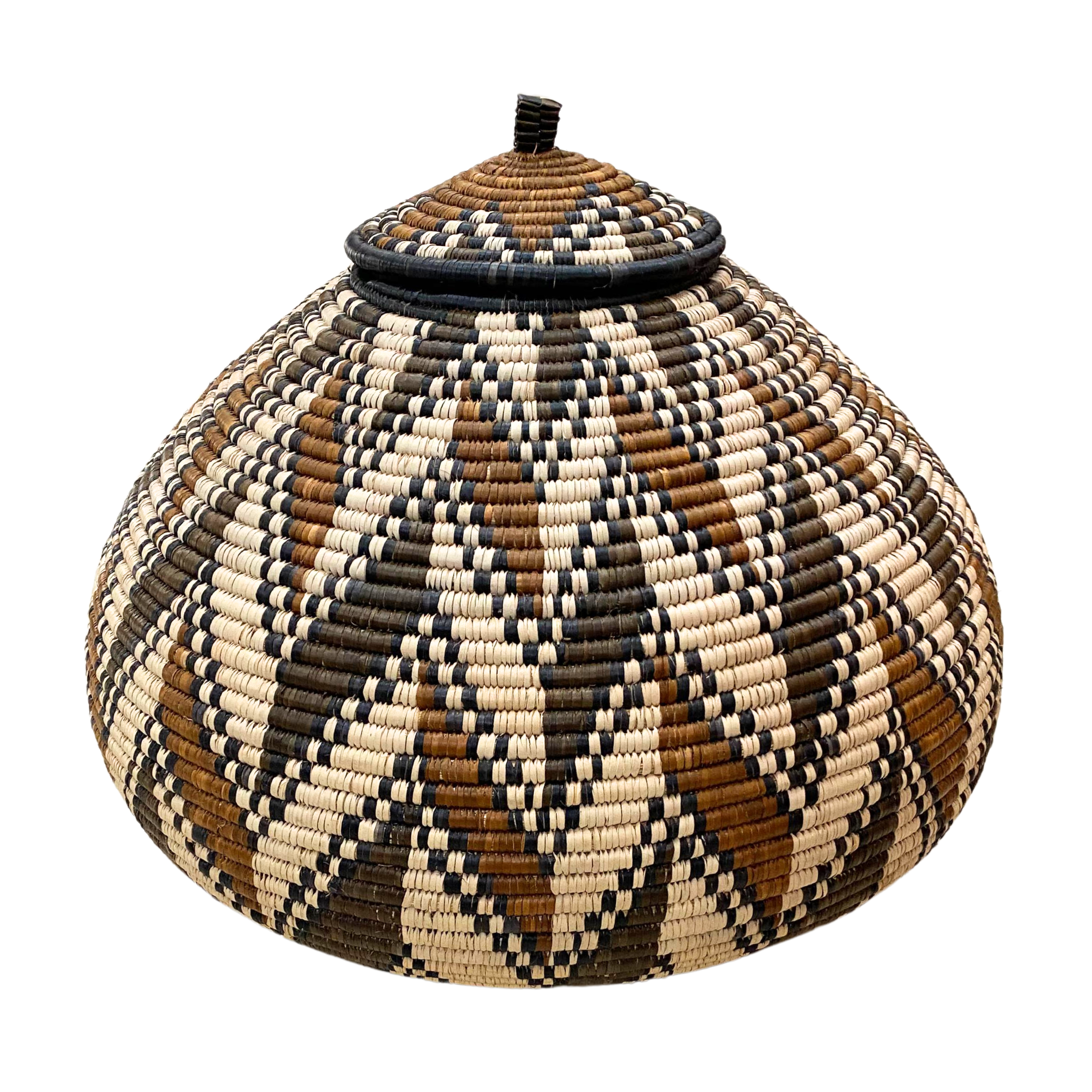 Large Hand Weaved Zig-Zag Basket (Dark Brown, Cream & Brown)