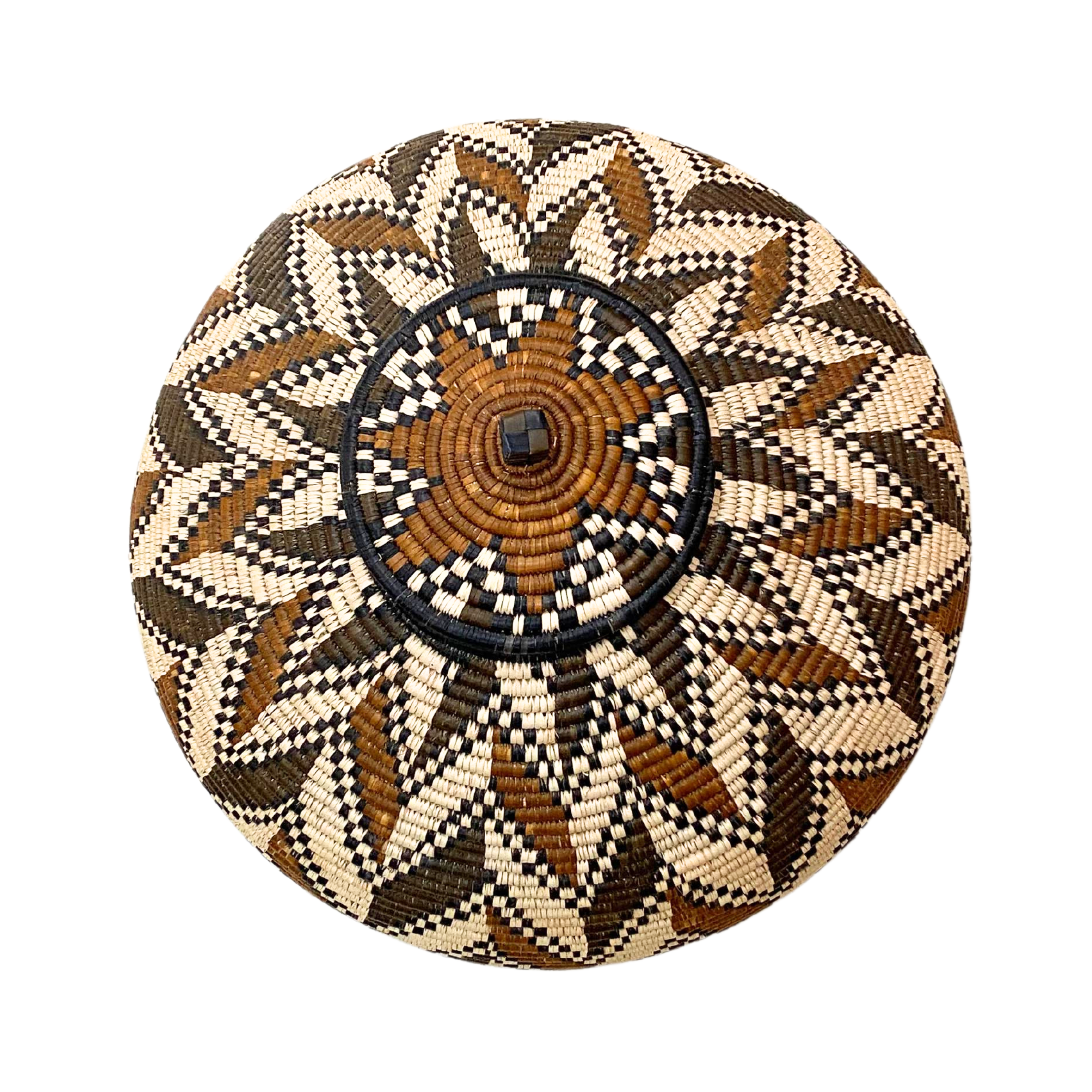 Large Hand Weaved Zig-Zag Basket (Dark Brown, Cream & Brown)