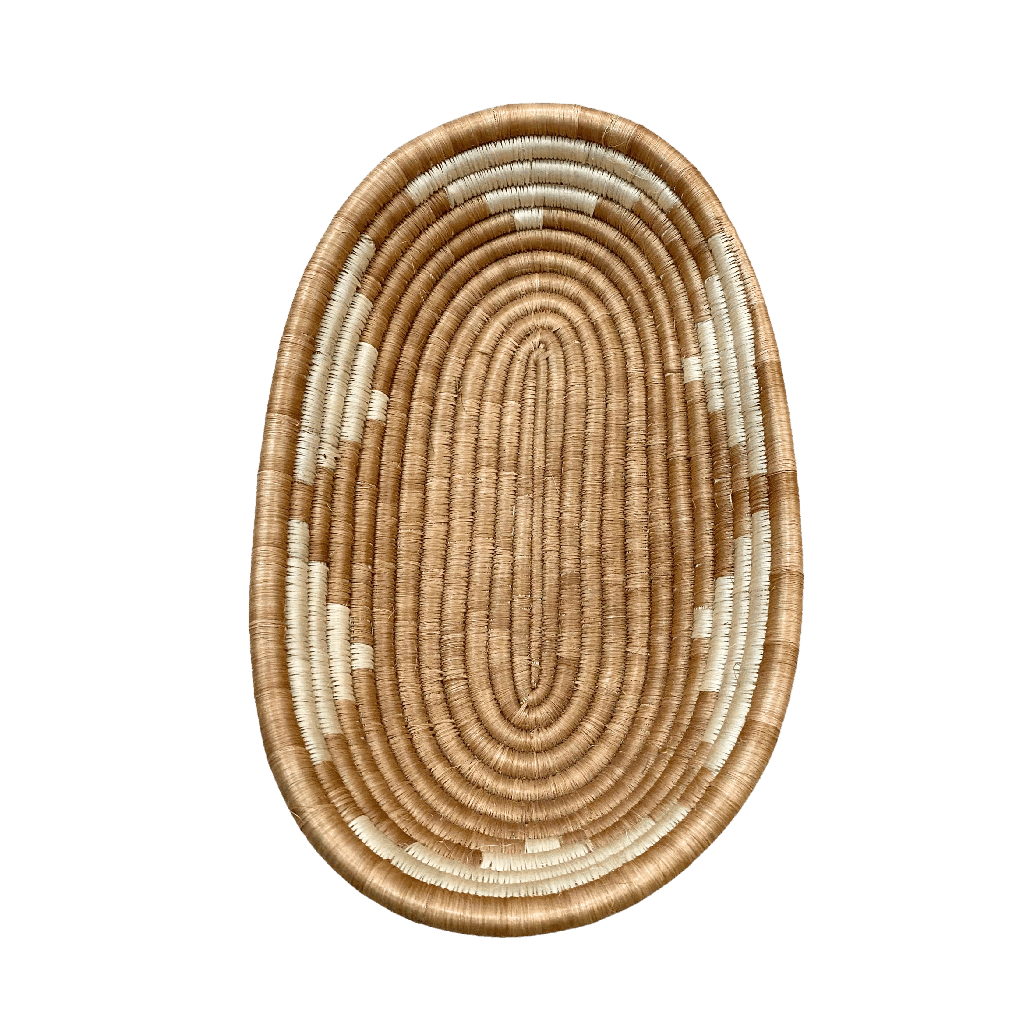 Large Handwoven Oval Rwandan Basket - Beige & Colour Patterns