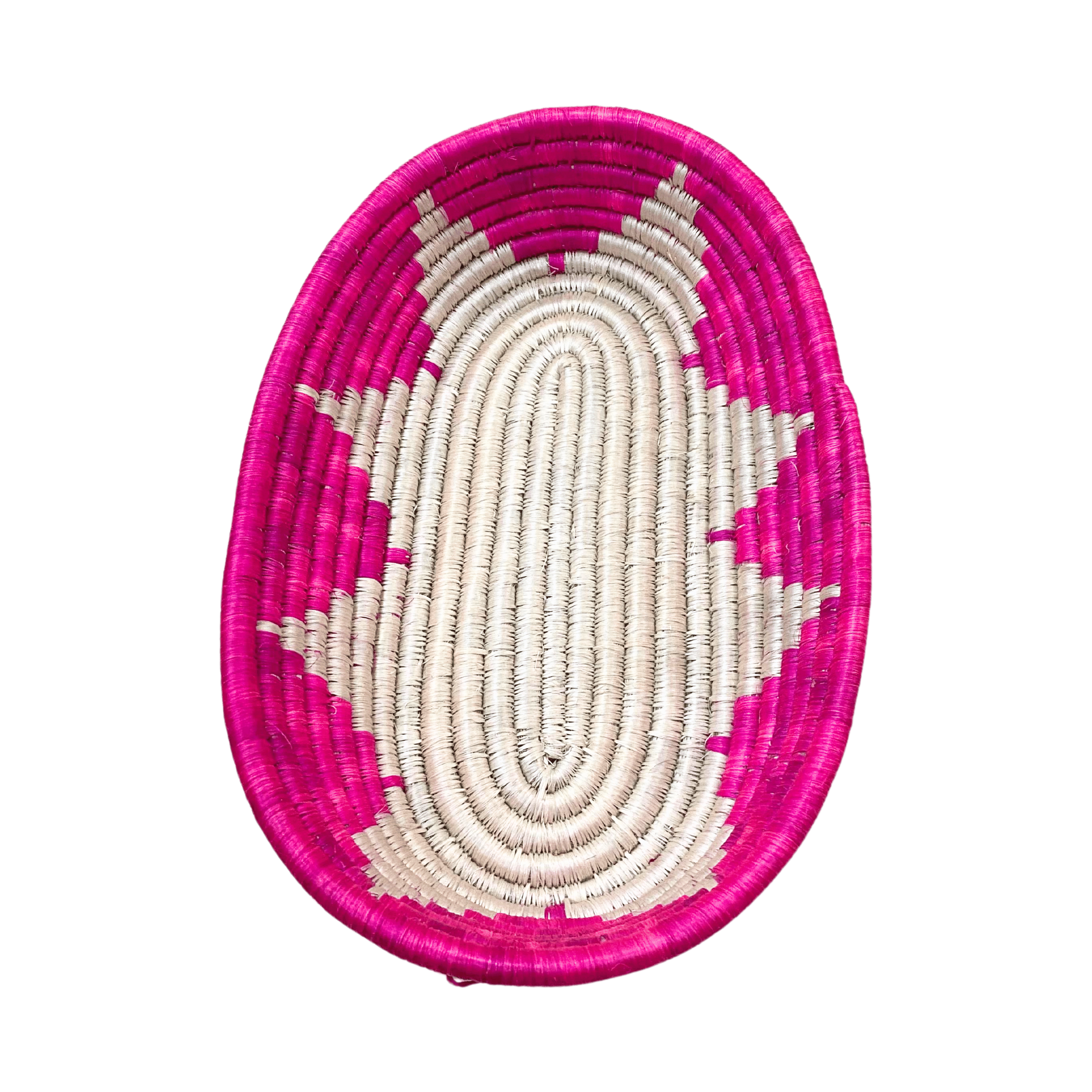 Large Handwoven Oval Rwandan Basket - Beige & Colour Patterns