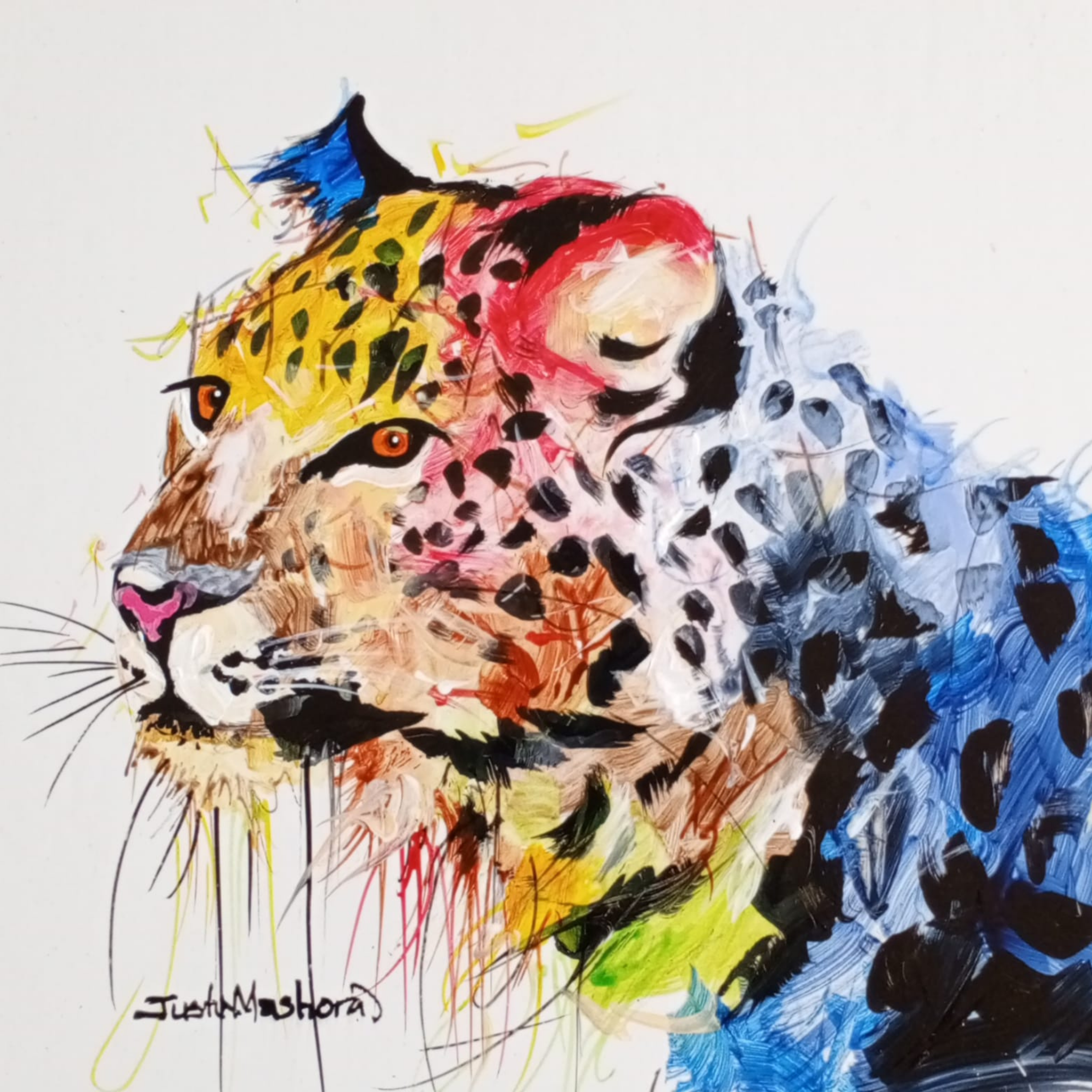 Justin Mashora Masonite Painting - Leopard (25cm x 25cm)