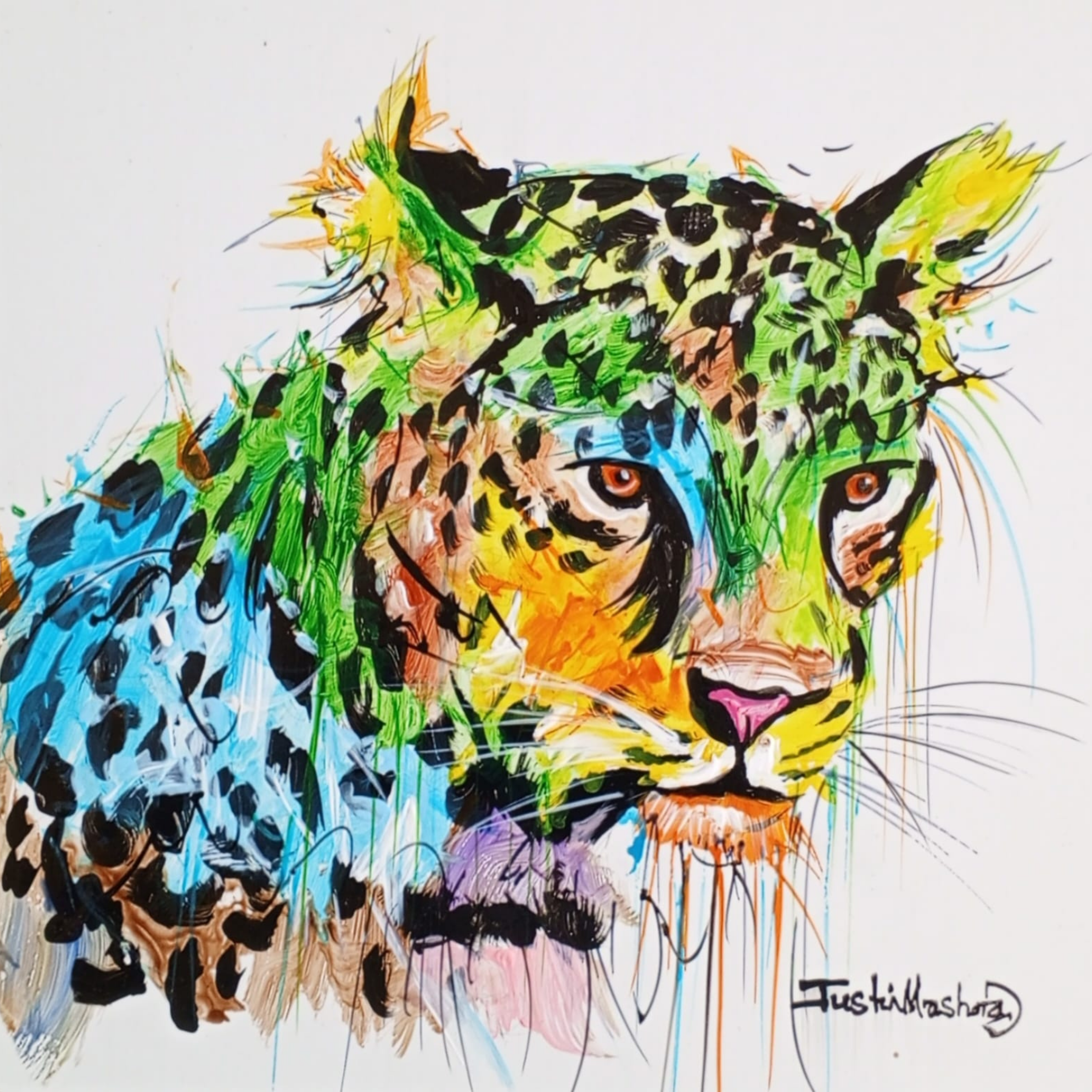Justin Mashora Masonite Painting - Leopard (25cm x 25cm)