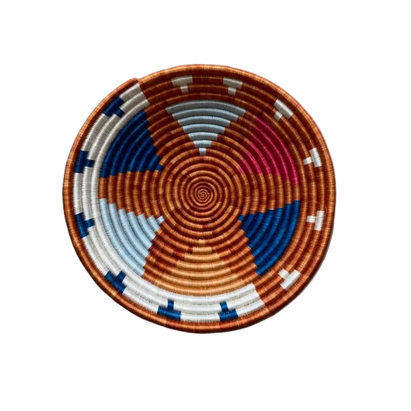 Large Handwoven Rwandan Basket - Colourful Patterns (28cm)
