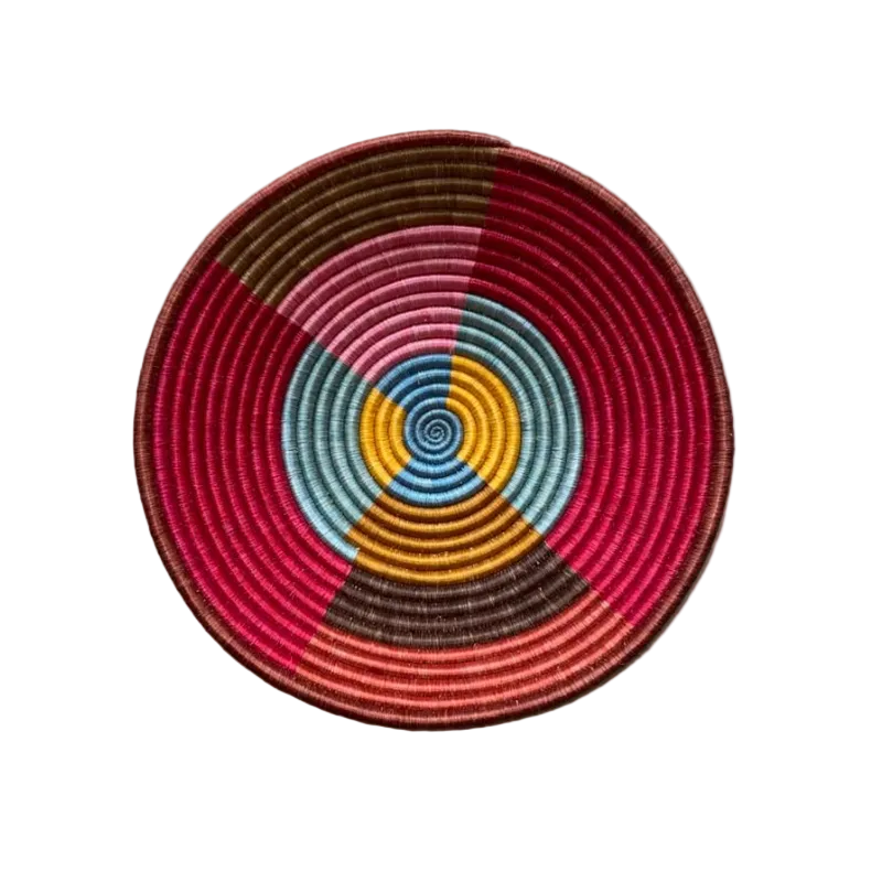 Large Handwoven Rwandan Basket - Colourful Patterns (28cm)