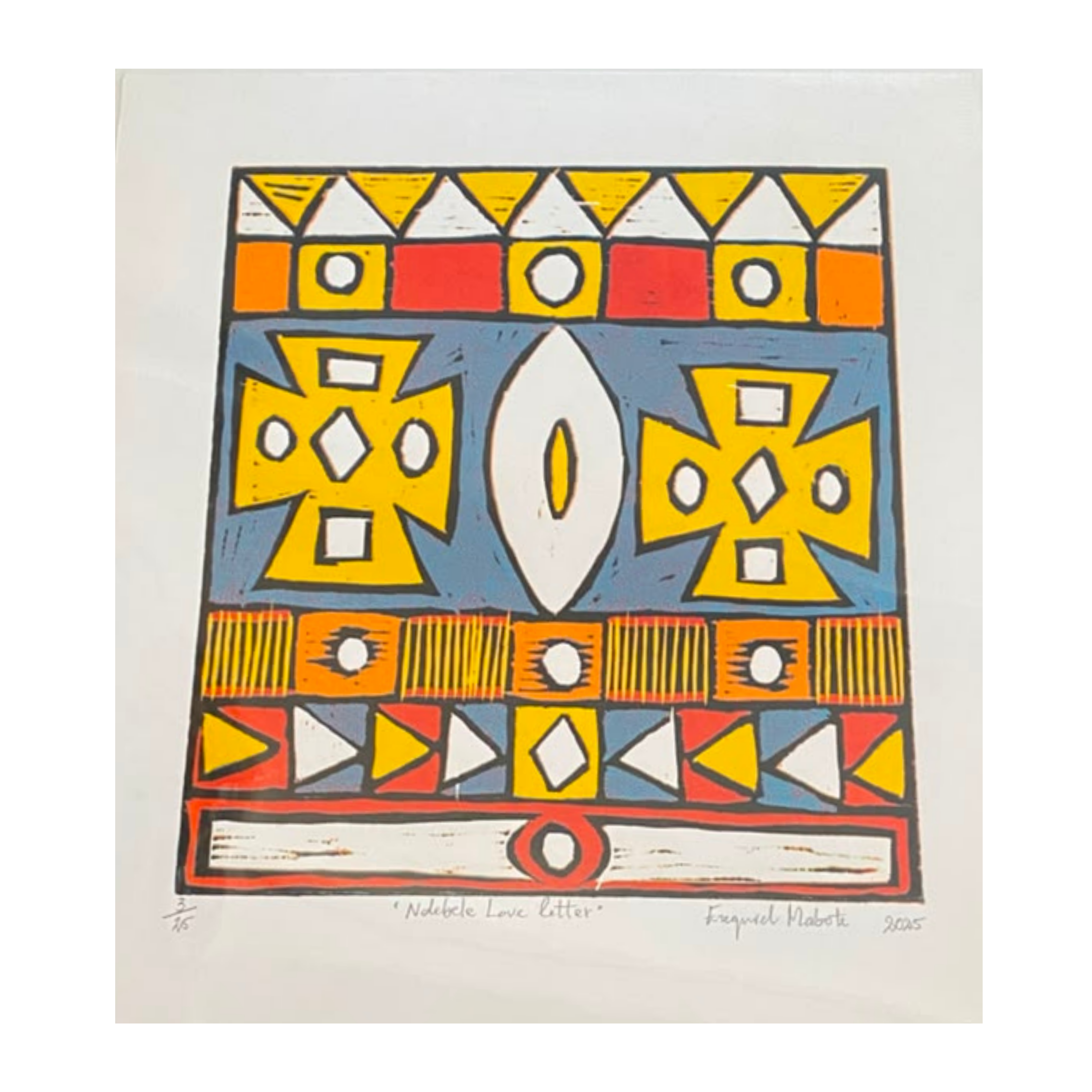 Mabote Art Woodprint Painting - Ndebele Love Letter