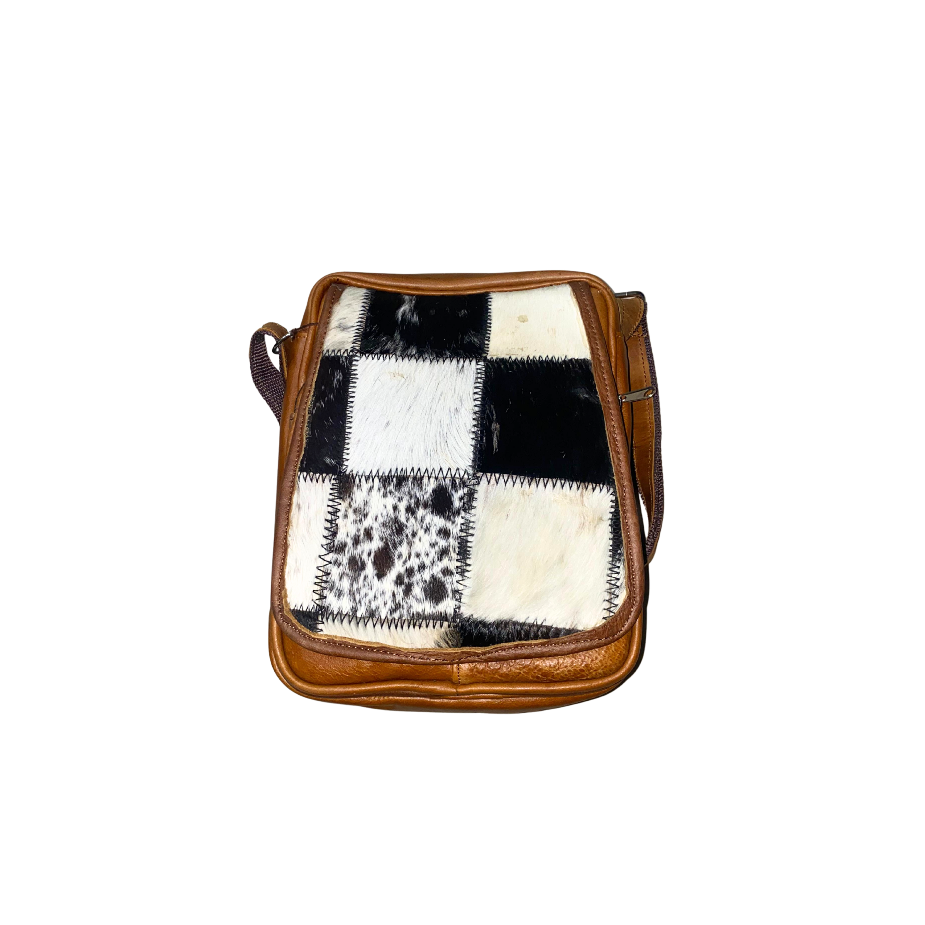 Nguni Patch Leather Sling Bag - Brown