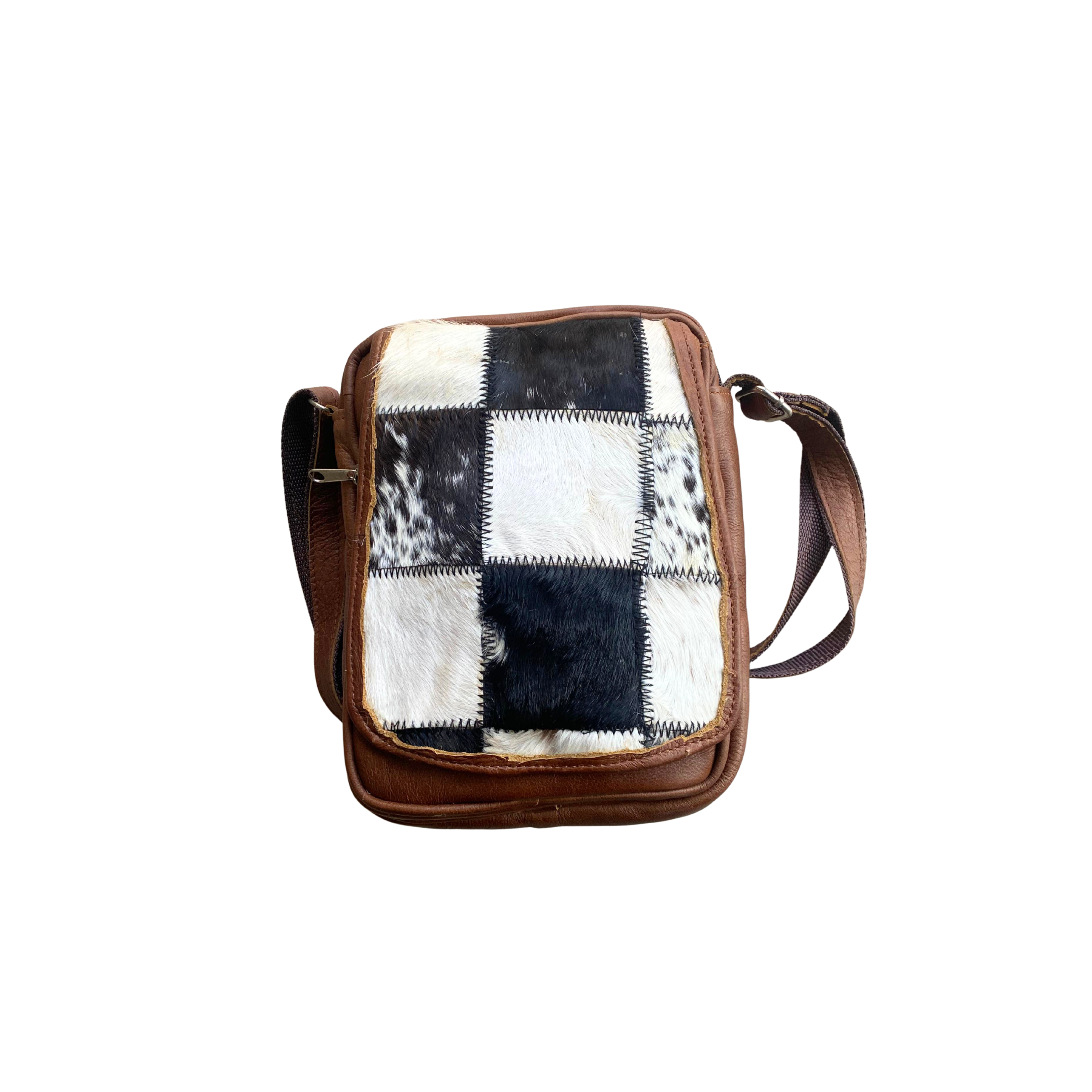 Nguni Patch Leather Sling Bag - Brown