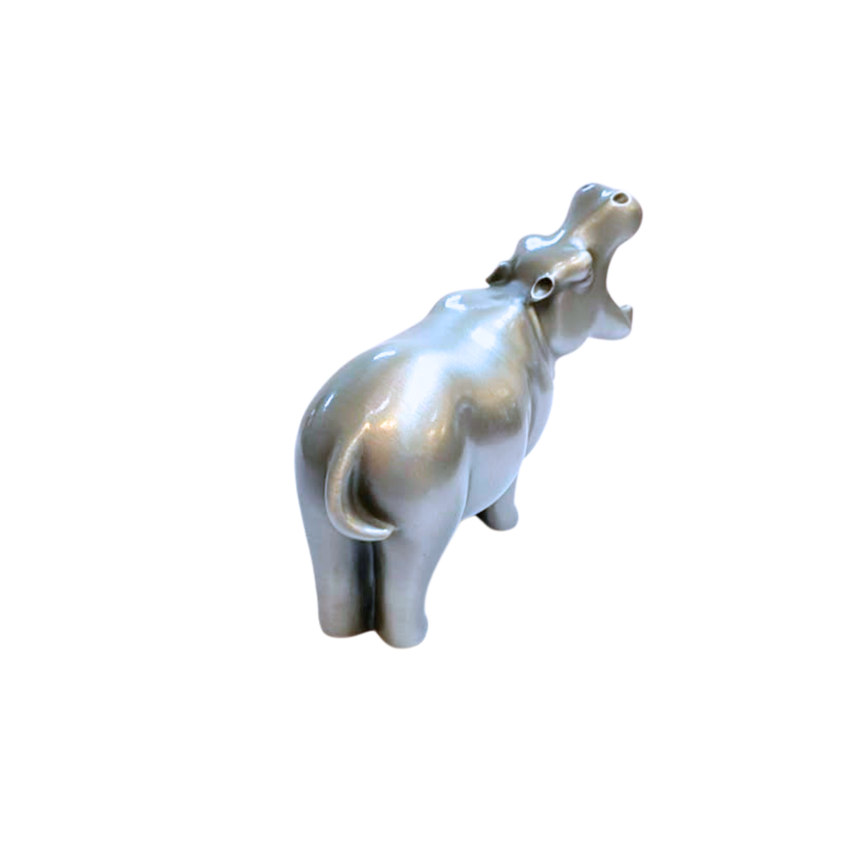 Pewter Hippo Mouth Open Sculpture