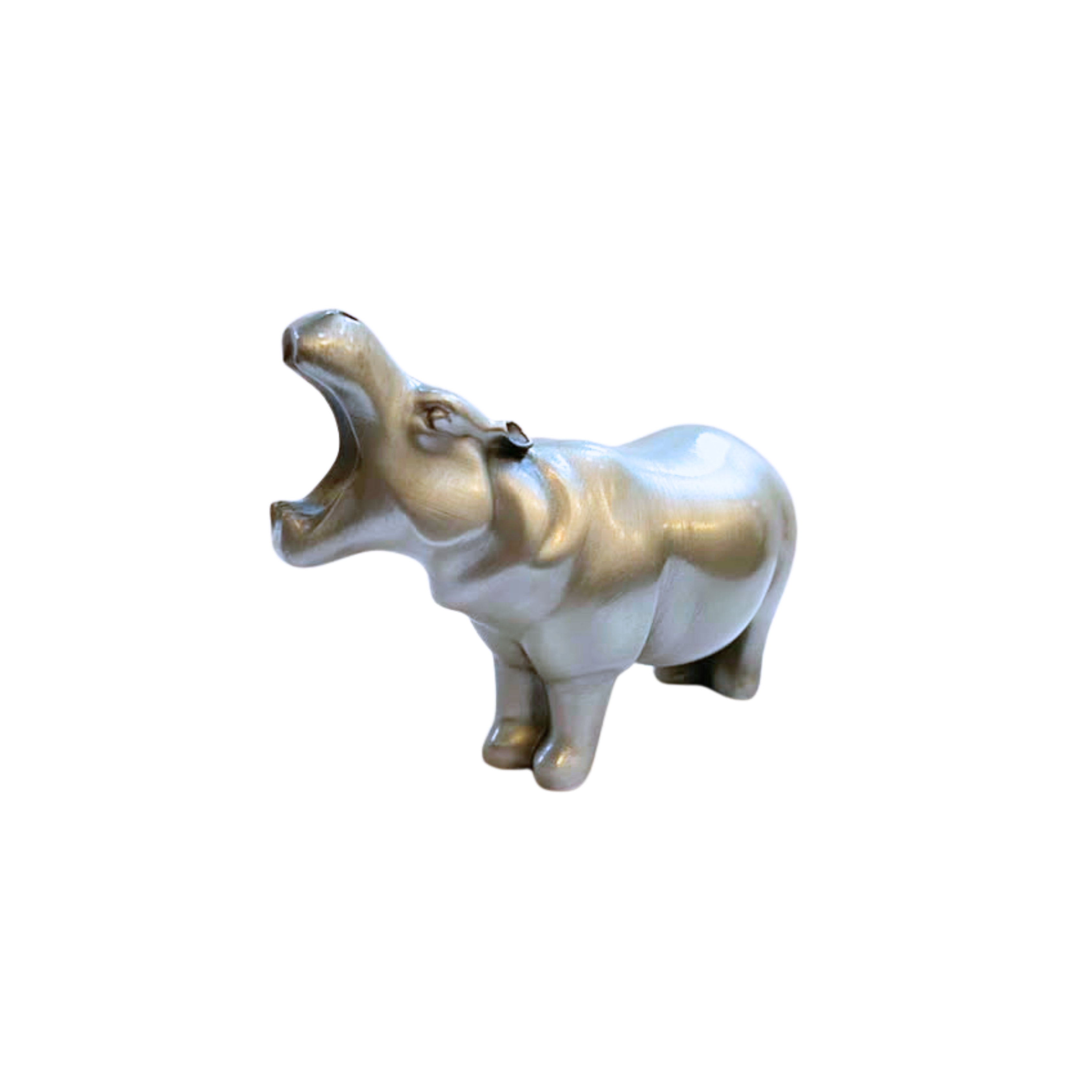 Pewter Hippo Mouth Open Sculpture
