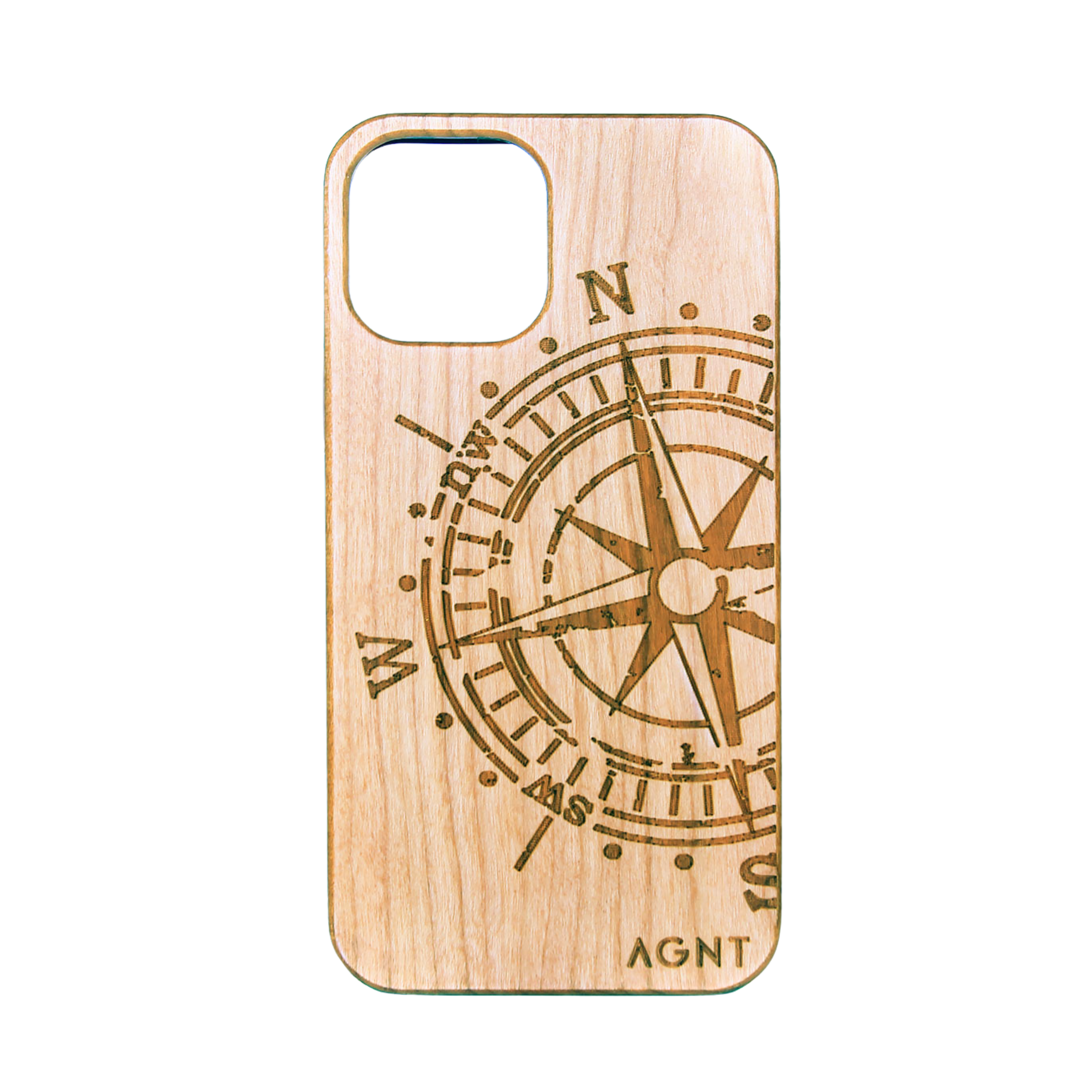 Compass Engraved Wooden Cellphone Cover
