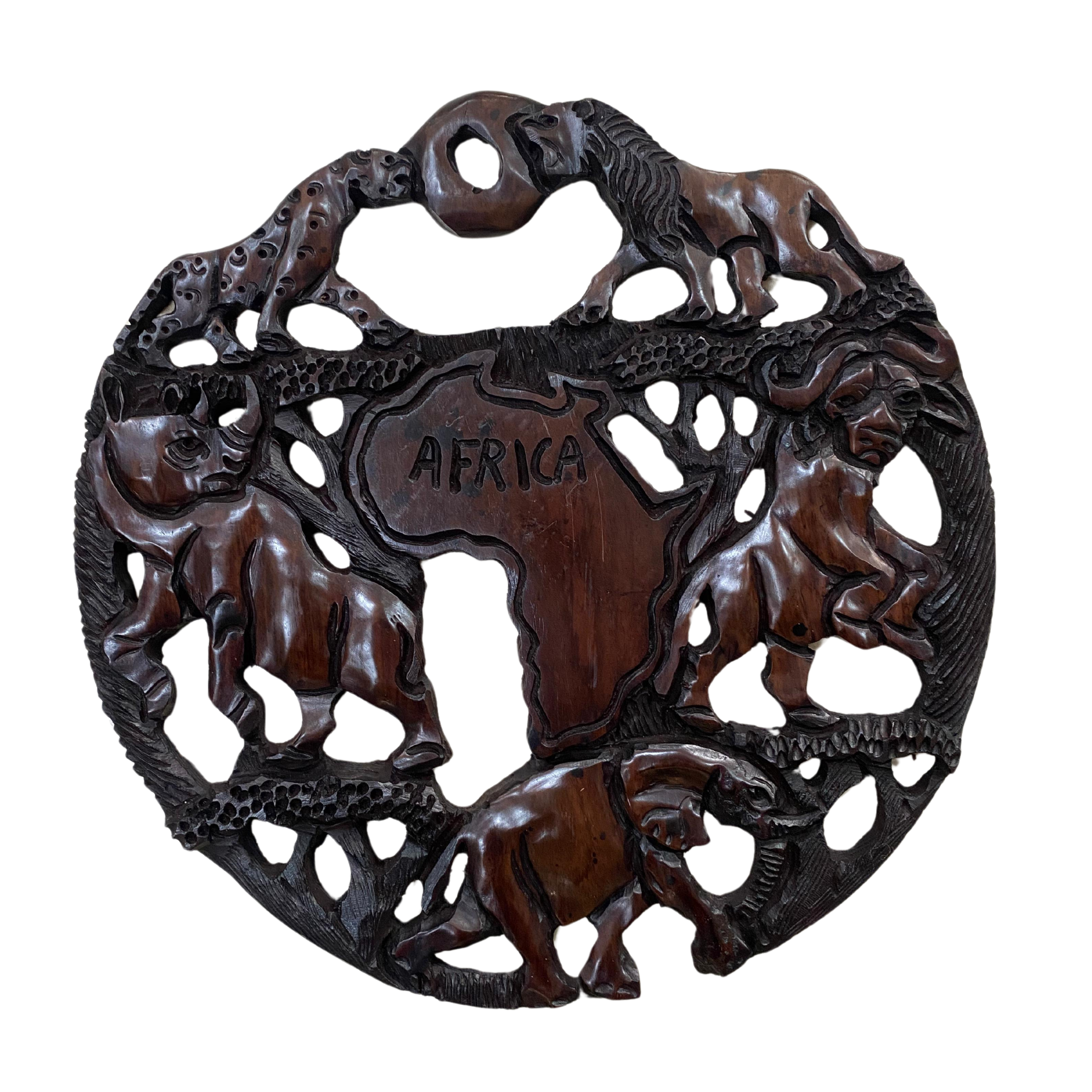 Round Ebony Big 5 Africa Carving