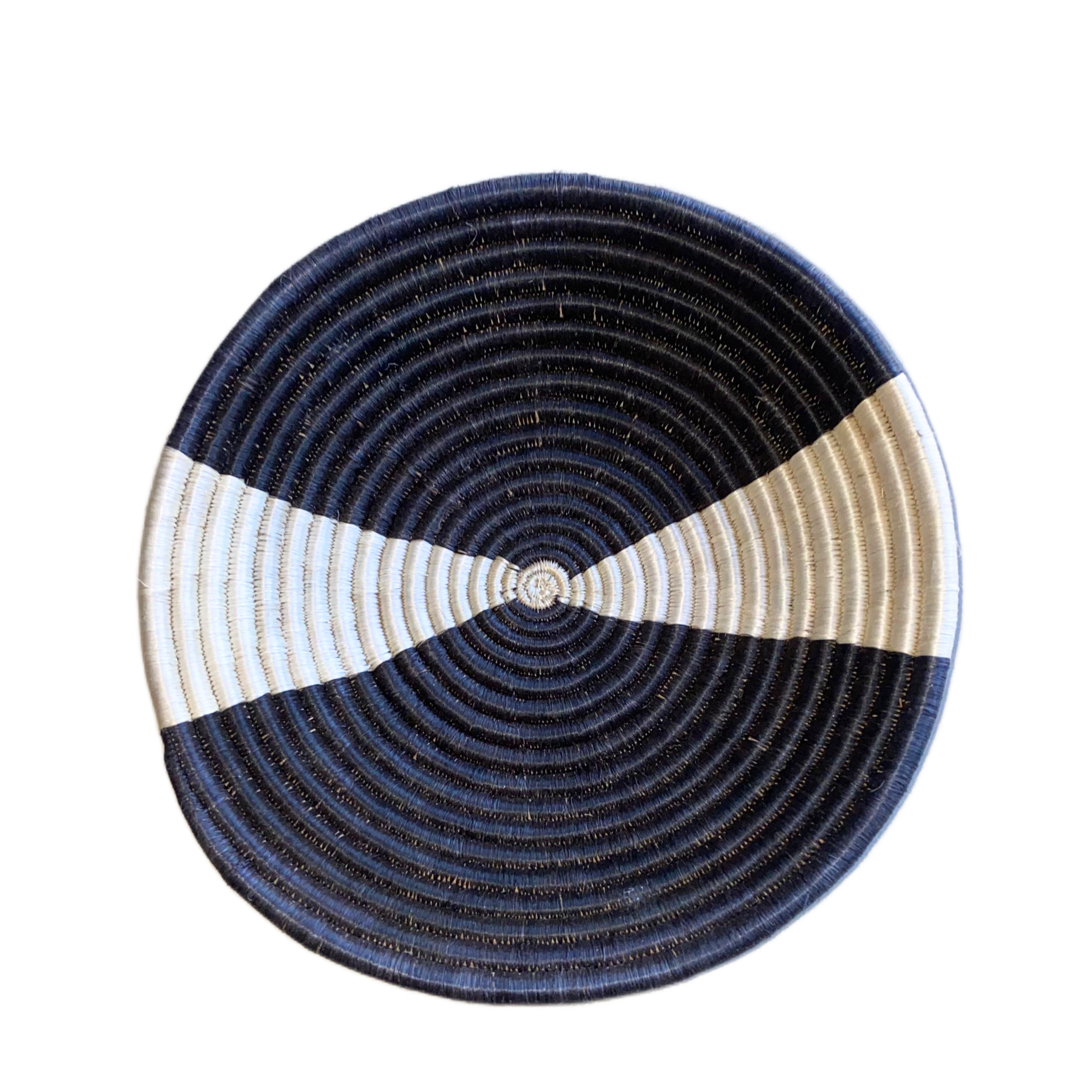 Large Handwoven Rwandan Basket - Black & White Patterns (28cm)