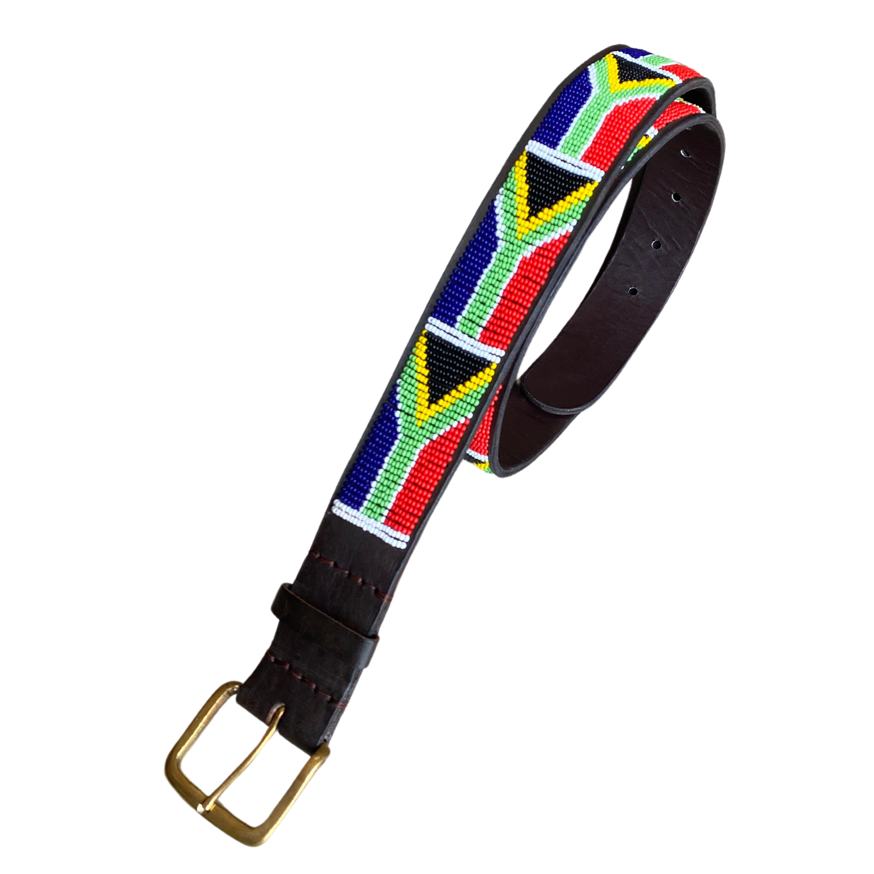 South African Flag - Colourful Beaded Leather Belt