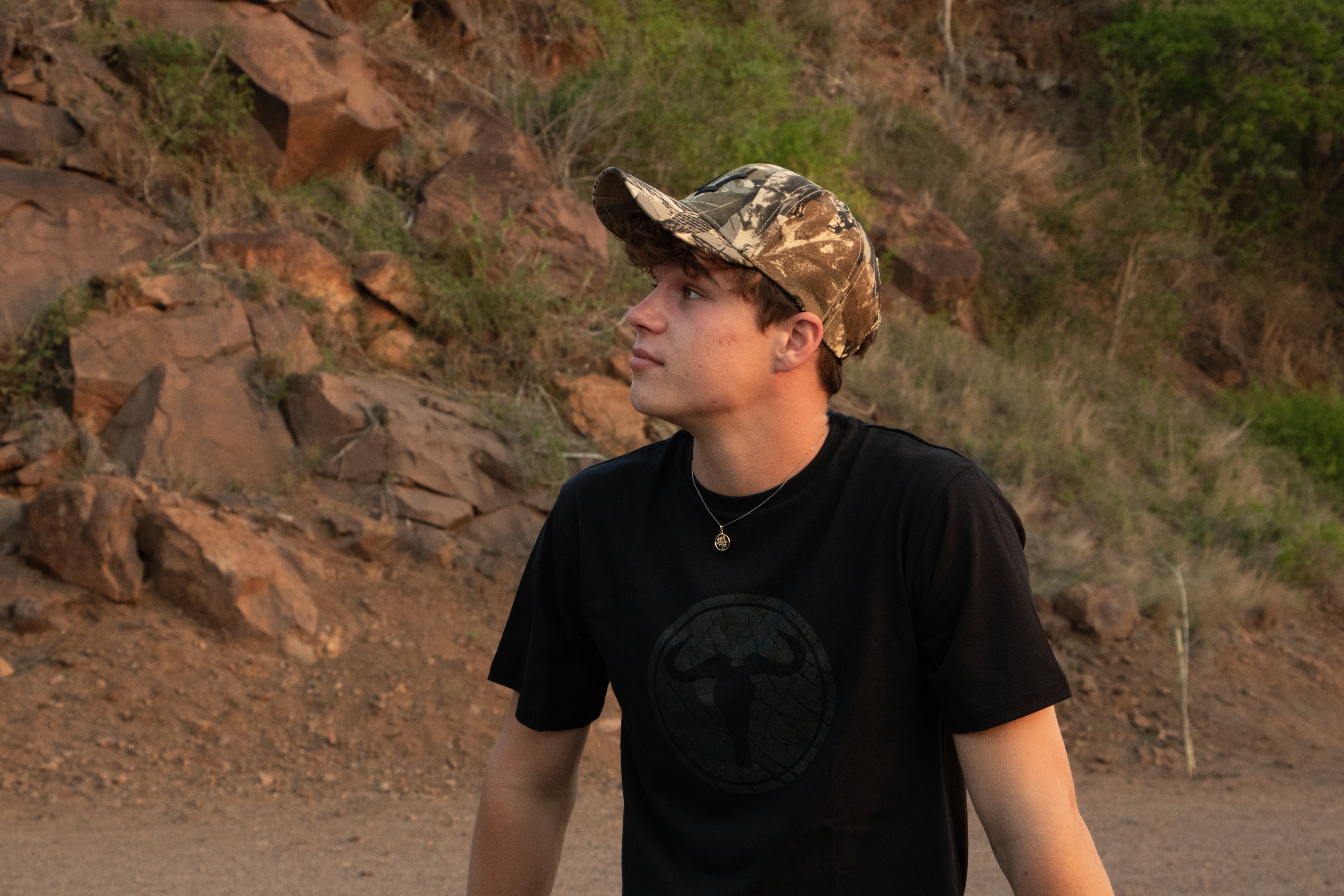 Wildebeest on Elephant Skin T-Shirt - Black On Black