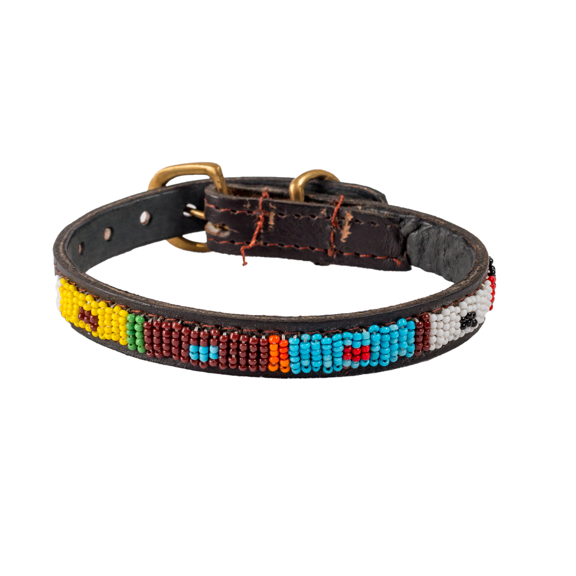 Small Leather Beaded Dog Collar