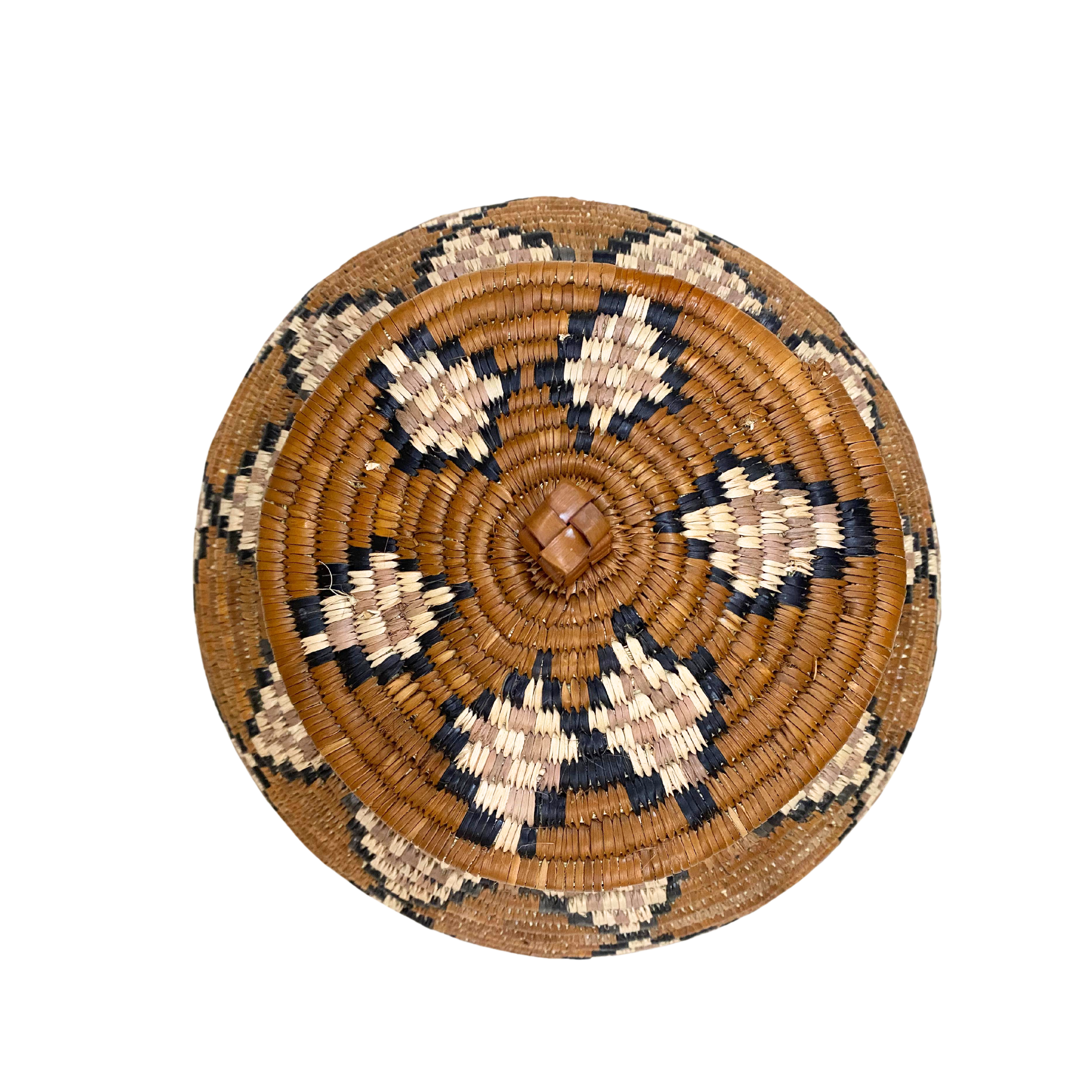 Small Hand Weaved Checkered Diamonds Basket (Brown, Cream & Grey)