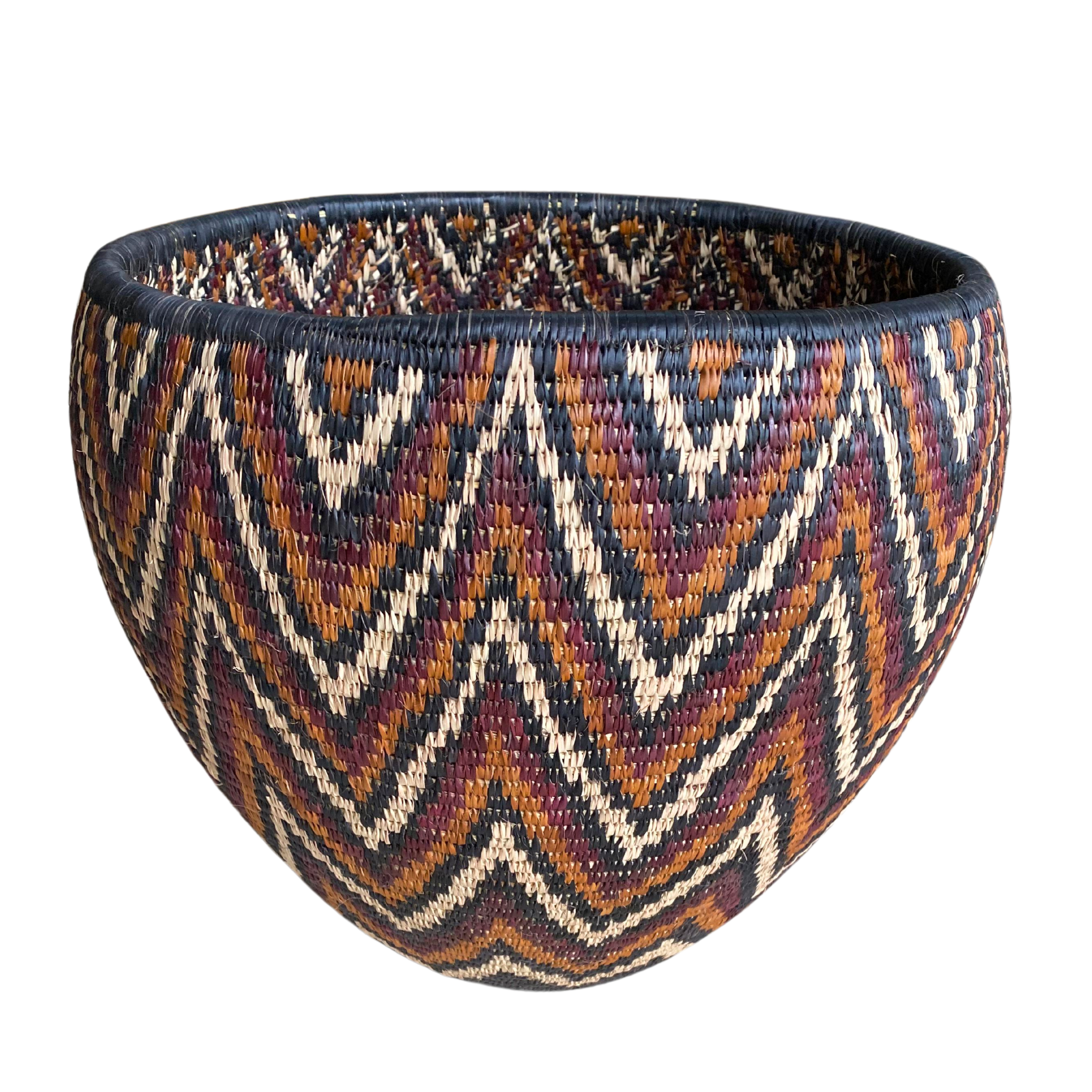 Tall Hand Weaved Conicle Zig-Zag Bowl (Black, Cream, Red & Brown)