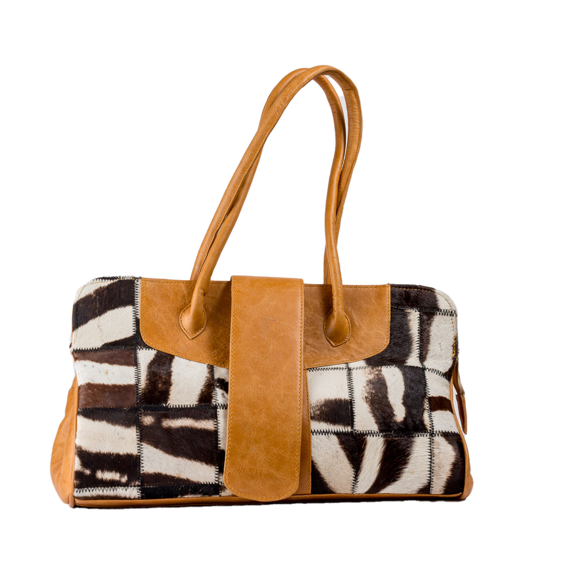 Tan Zebra Patch Leather Handbag