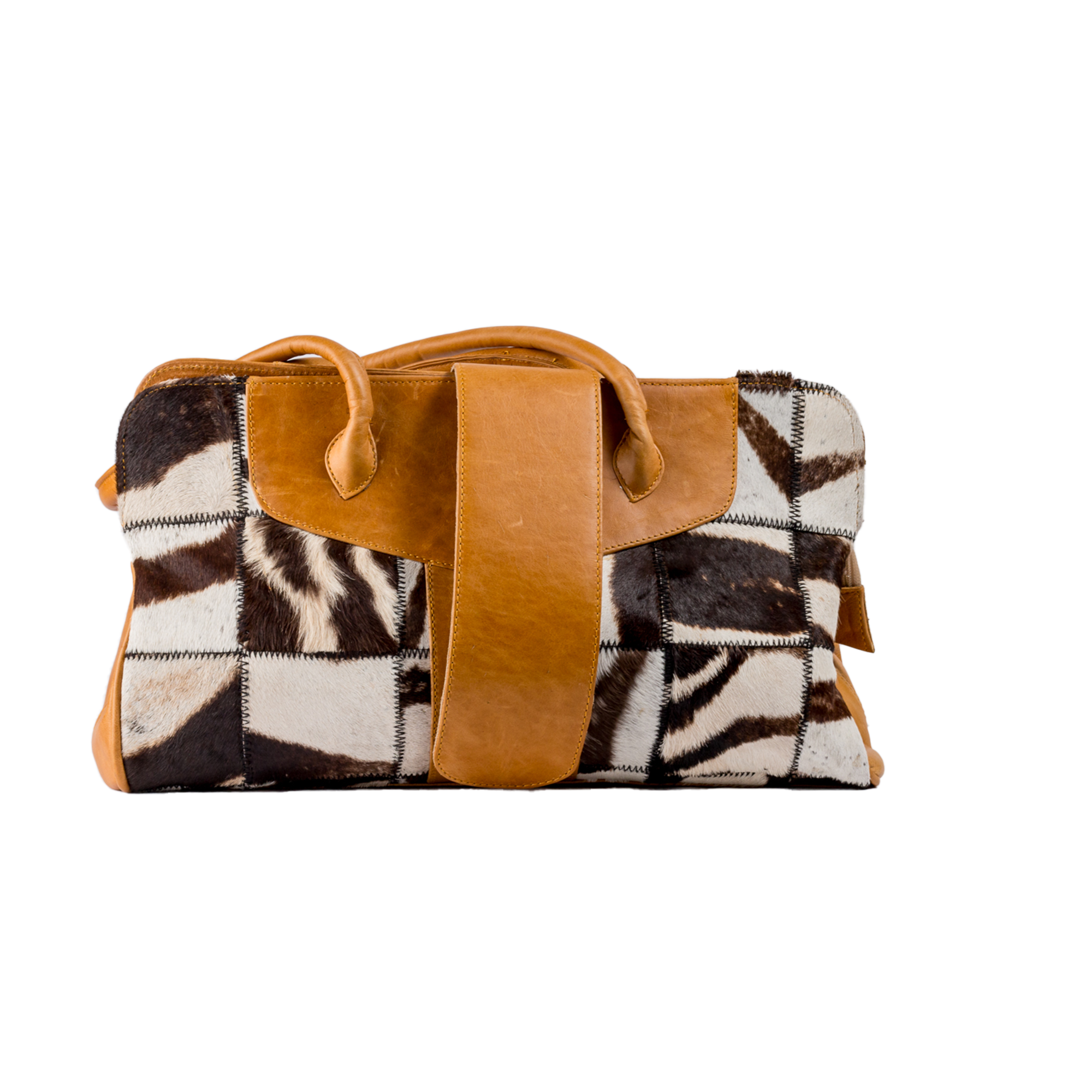 Tan Zebra Patch Leather Handbag