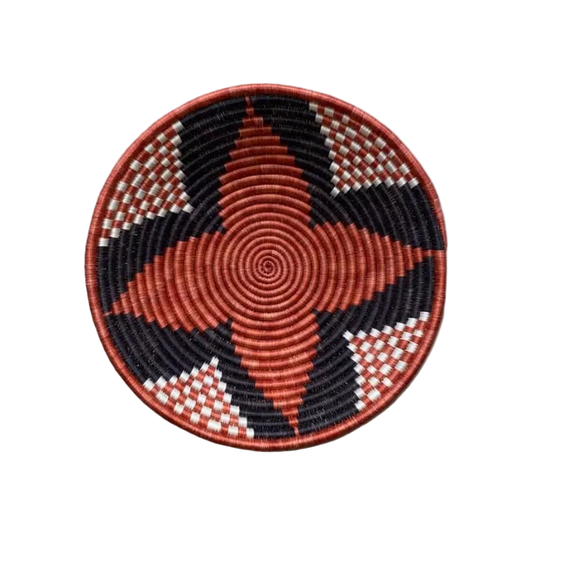 Large Handwoven Rwandan Basket - Colourful Patterns (28cm)