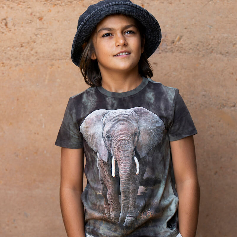 Walking Elephant Kids Dyed T-Shirt Grey/Khaki