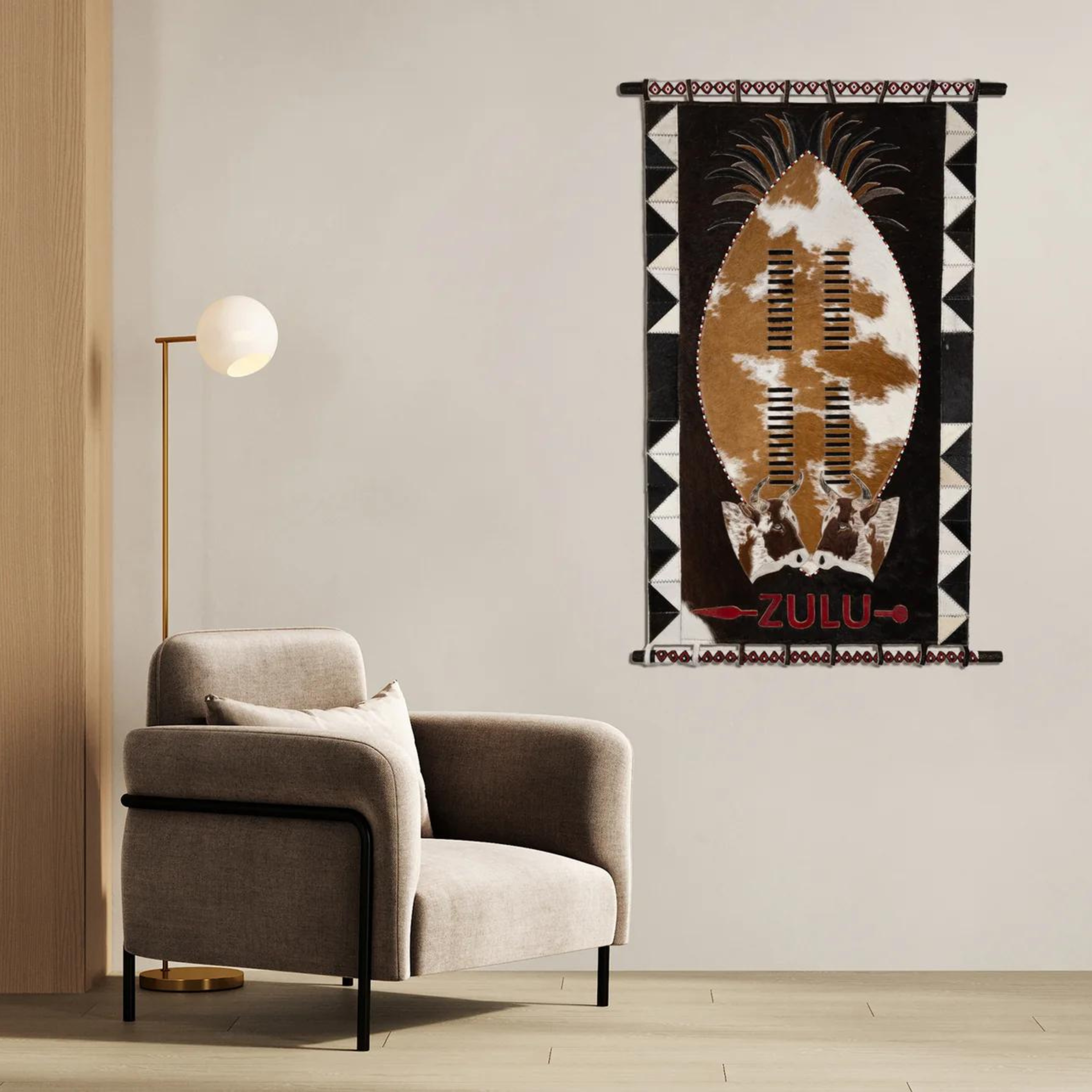 Zulu Shield - Stitched Nguni Hide Wall Hanging Artwork