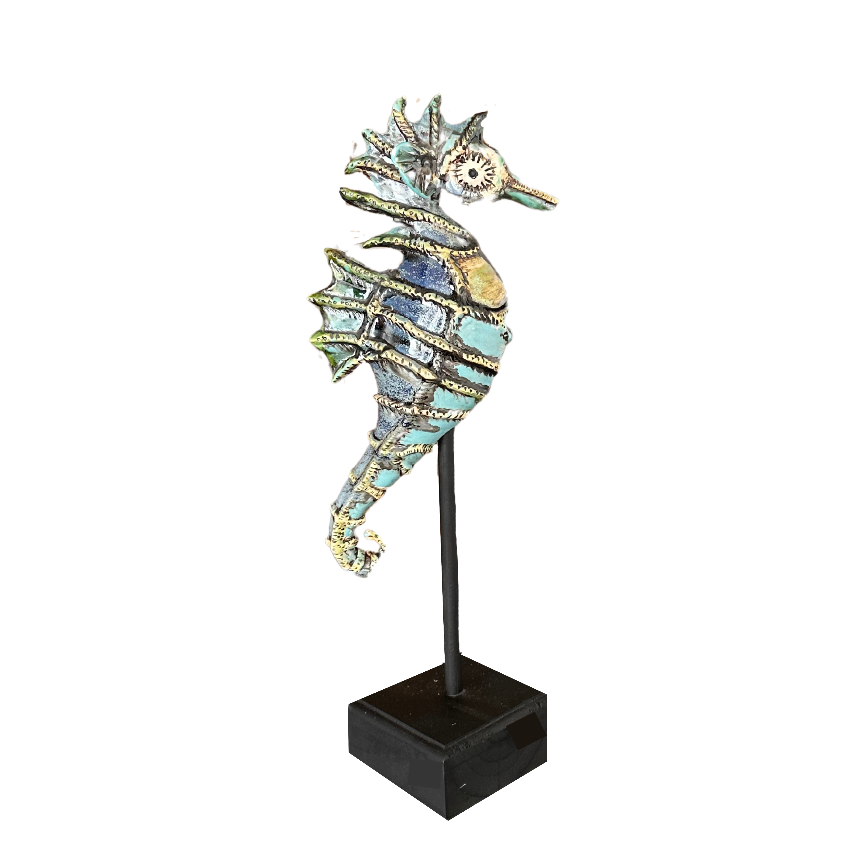 Ceramic Blue Seahorse on Plinth