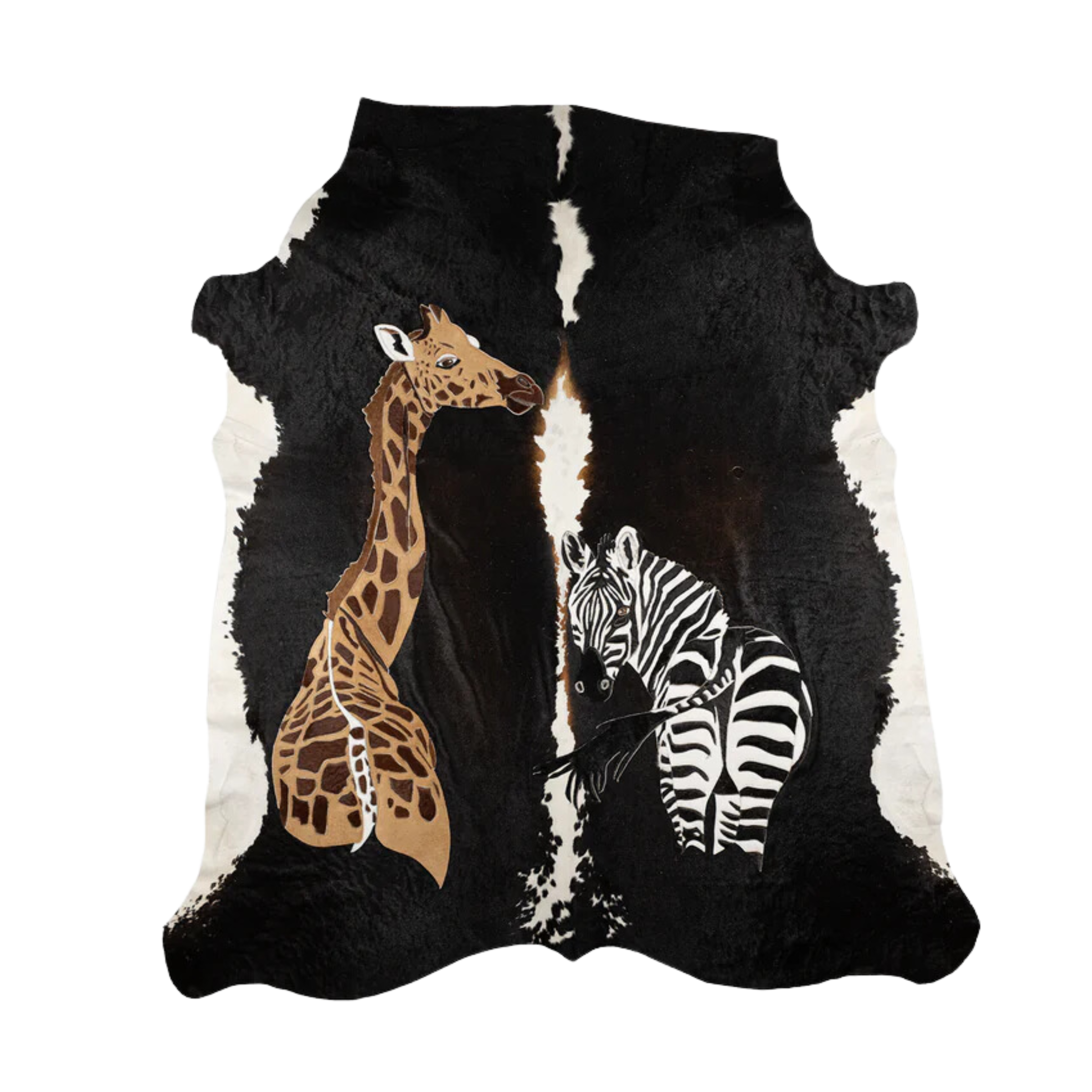 Zebra and Giraffe - Stitched Nguni Hide Artwork