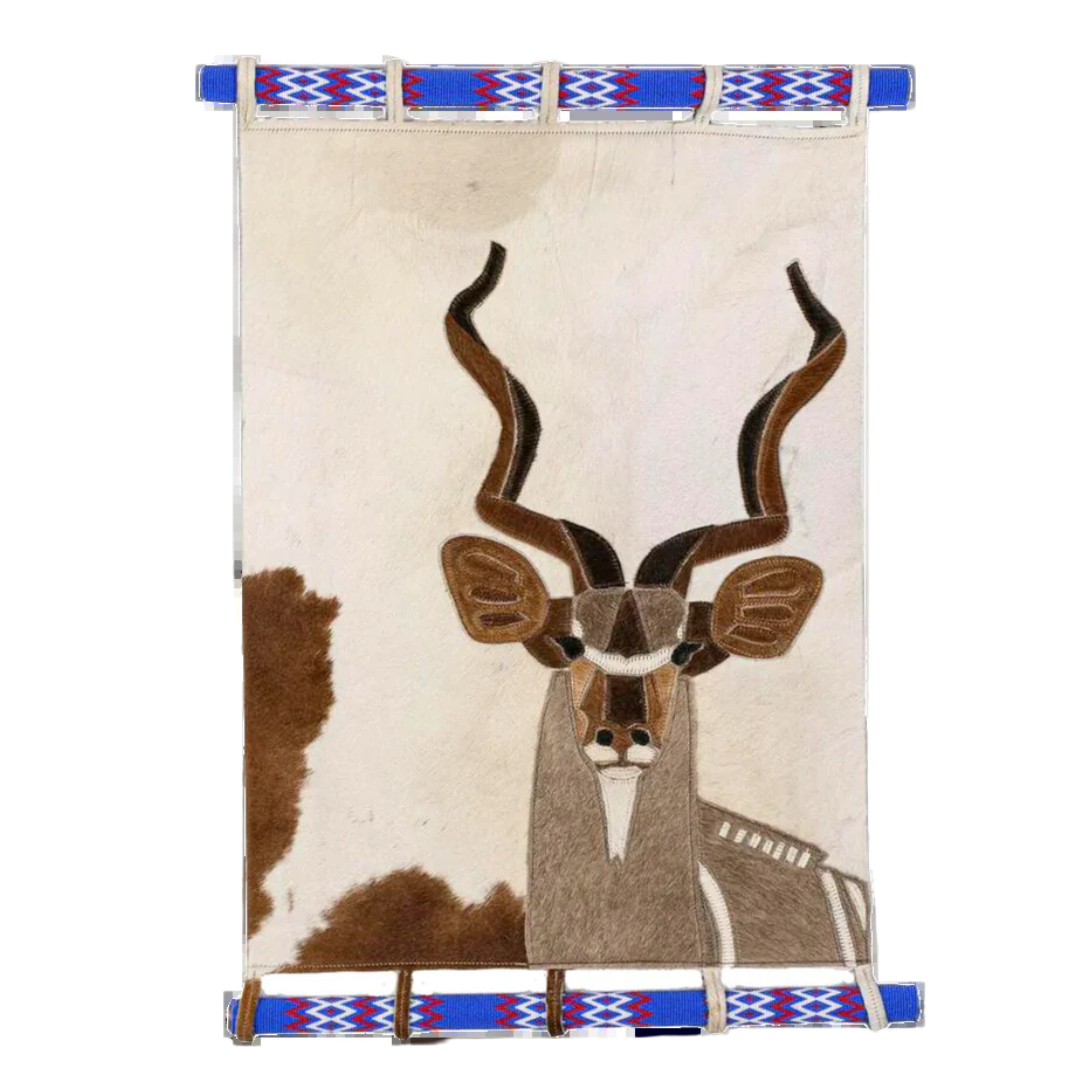 Kudu in Full Flight - Stitched Nguni Hide Wall Hanging Artwork (Small)