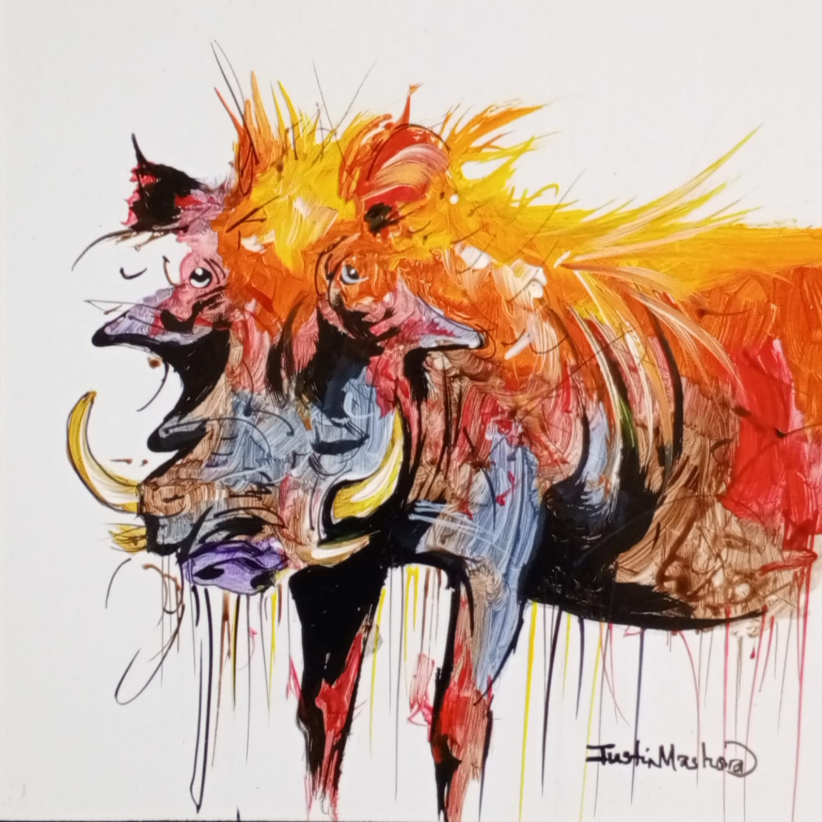 Justin Mashora Masonite Painting - Warthog (25cm x 25cm)