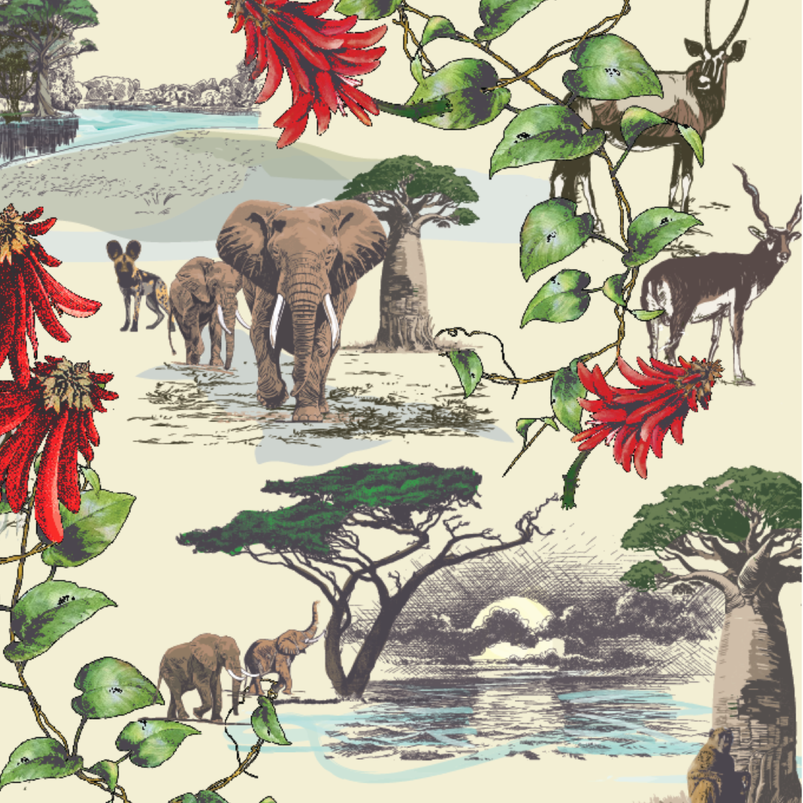 White Wildlife Scene Short Sleeve Buttons Shirt