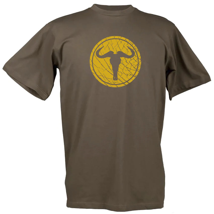 Wildebeest on Elephant Skin T-Shirt - Mustard On Olive