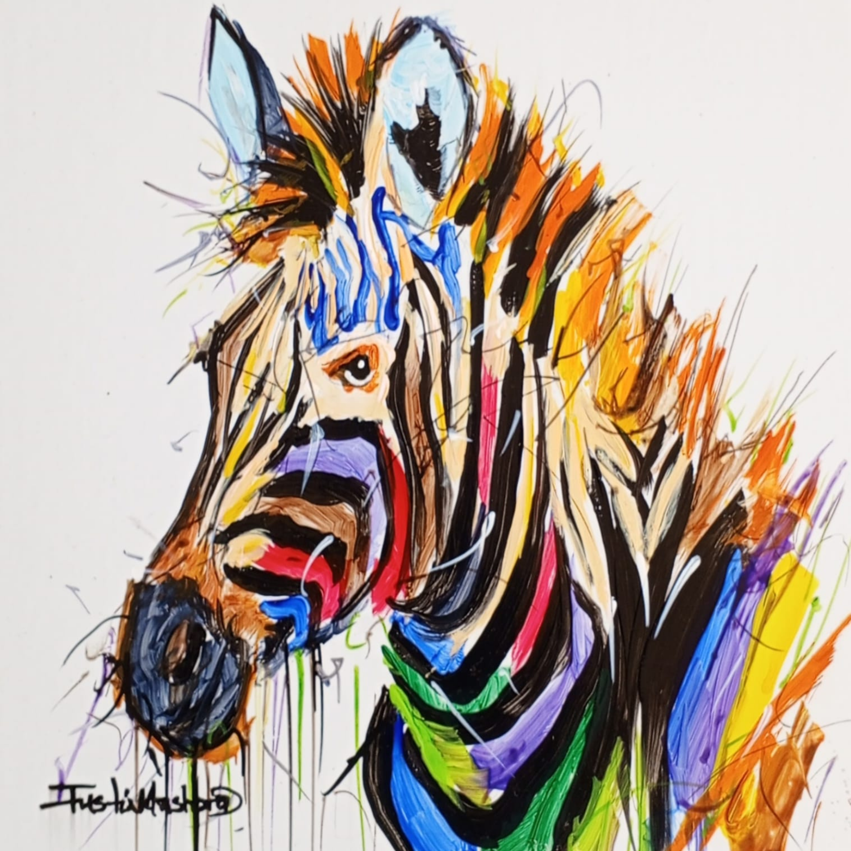 Justin Mashora Masonite Painting - Zebra (25cm x 25cm)
