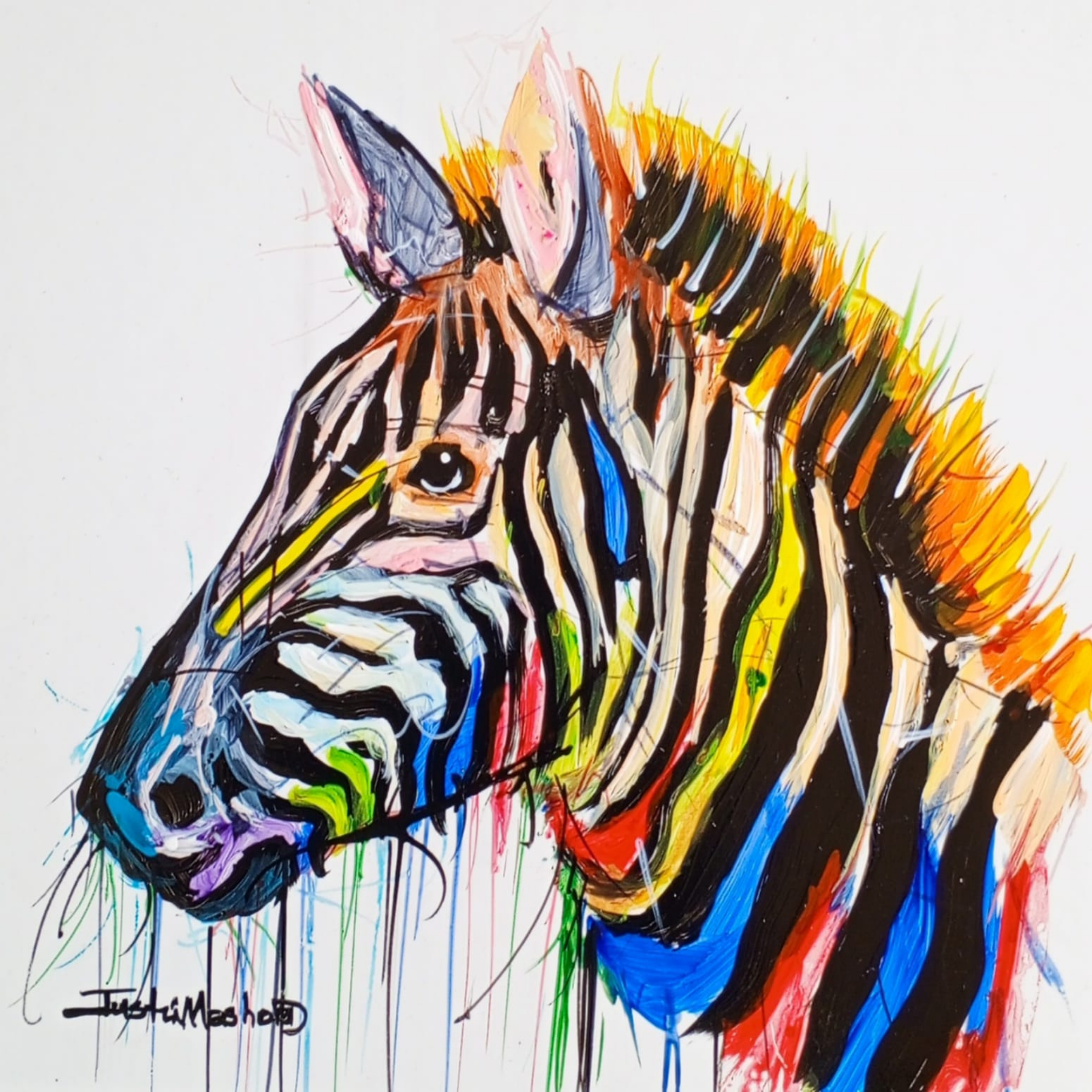 Justin Mashora Masonite Painting - Zebra (25cm x 25cm)