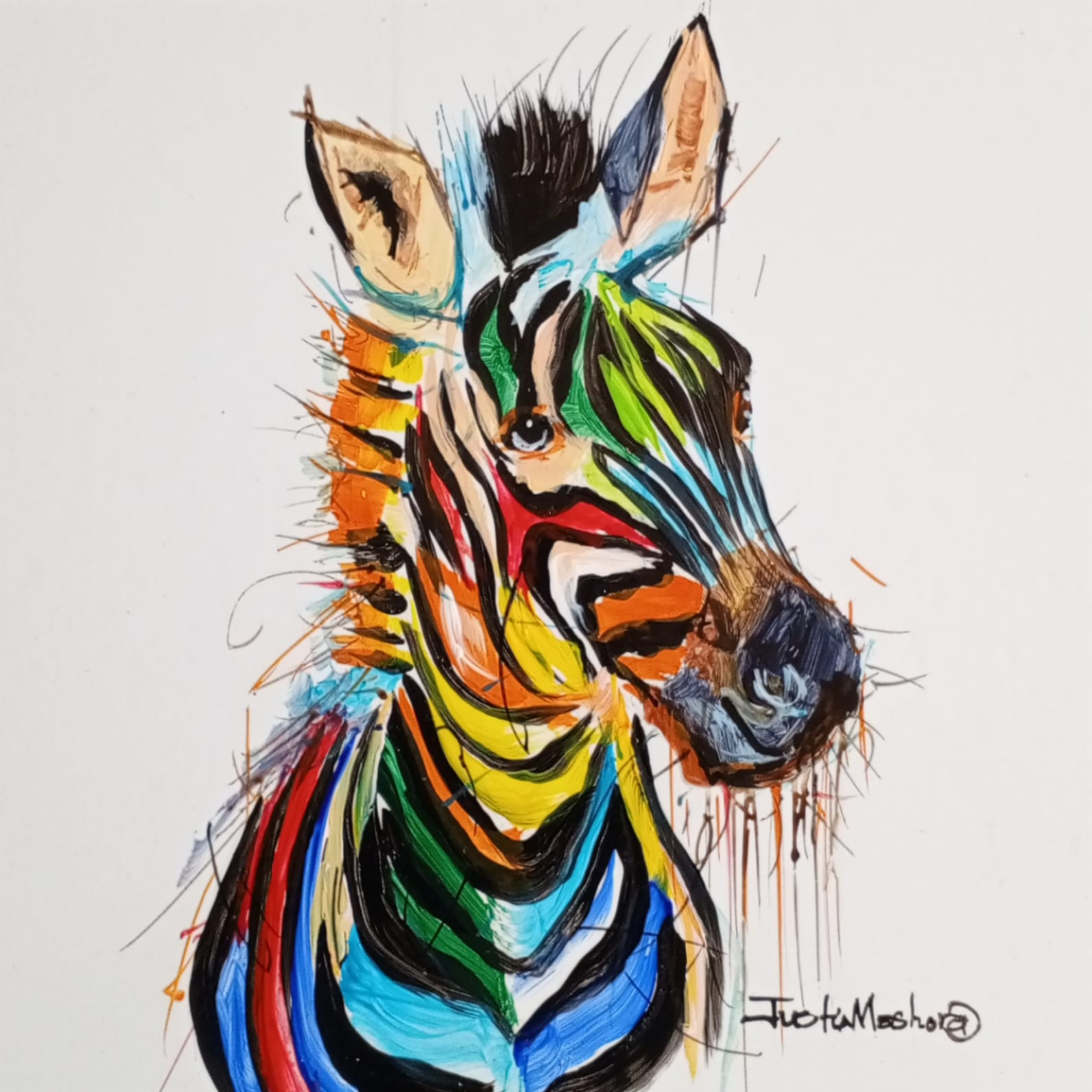 Justin Mashora Masonite Painting - Zebra (25cm x 25cm)