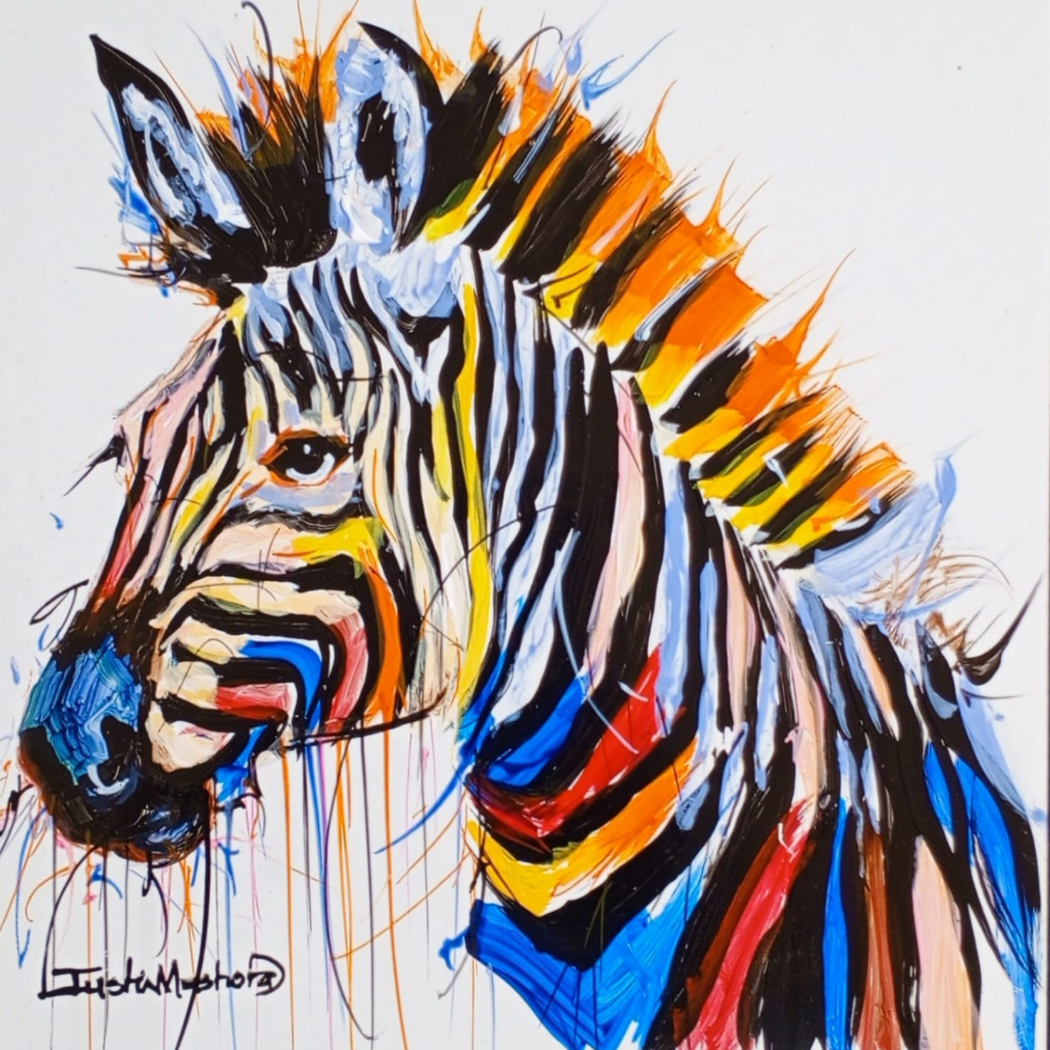 Justin Mashora Masonite Painting - Zebra (25cm x 25cm)