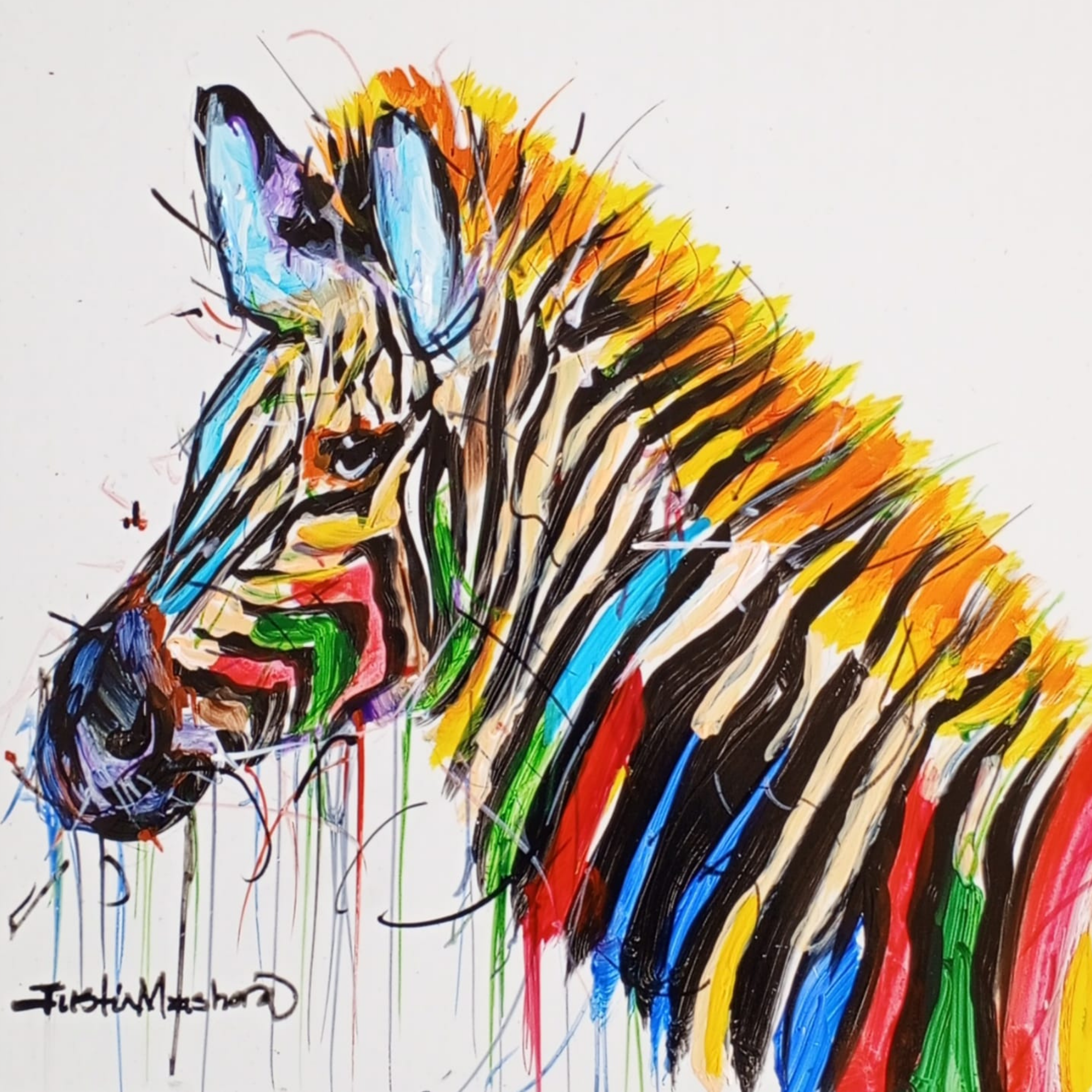 Justin Mashora Masonite Painting - Zebra (25cm x 25cm)